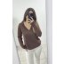 Simli Kahve Triko Bluz – V Yaka