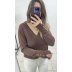 Simli Kahve Triko Bluz – V Yaka