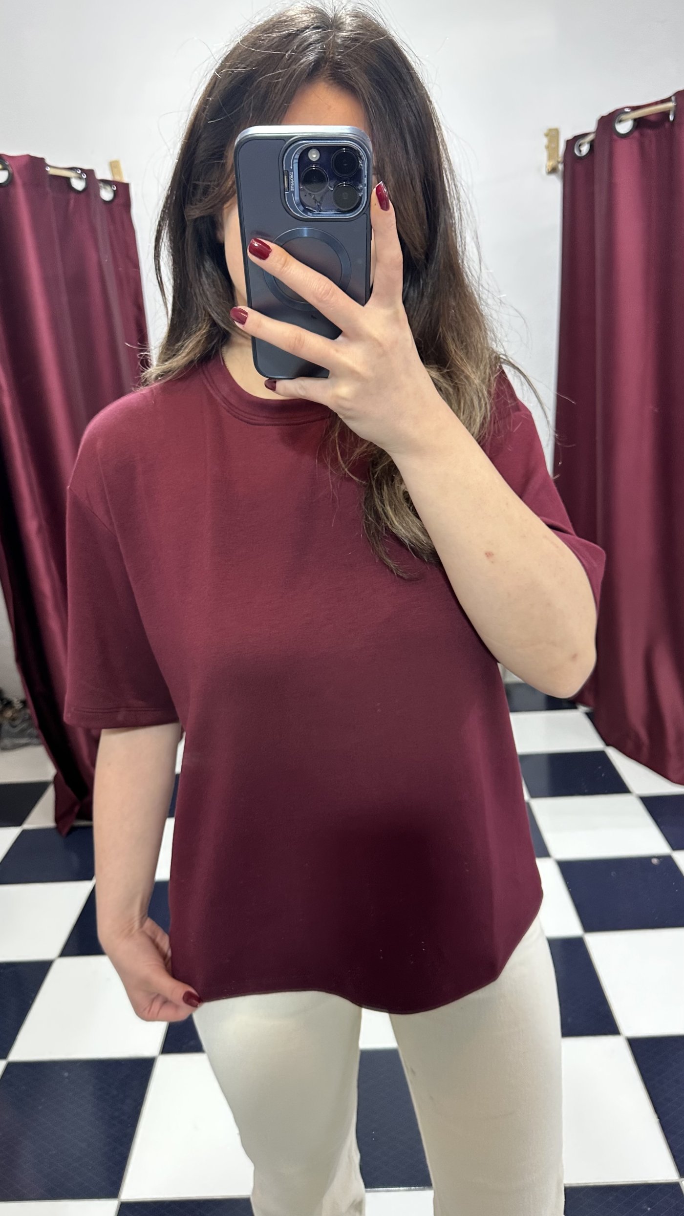Basic Oversize Bordo Tişört