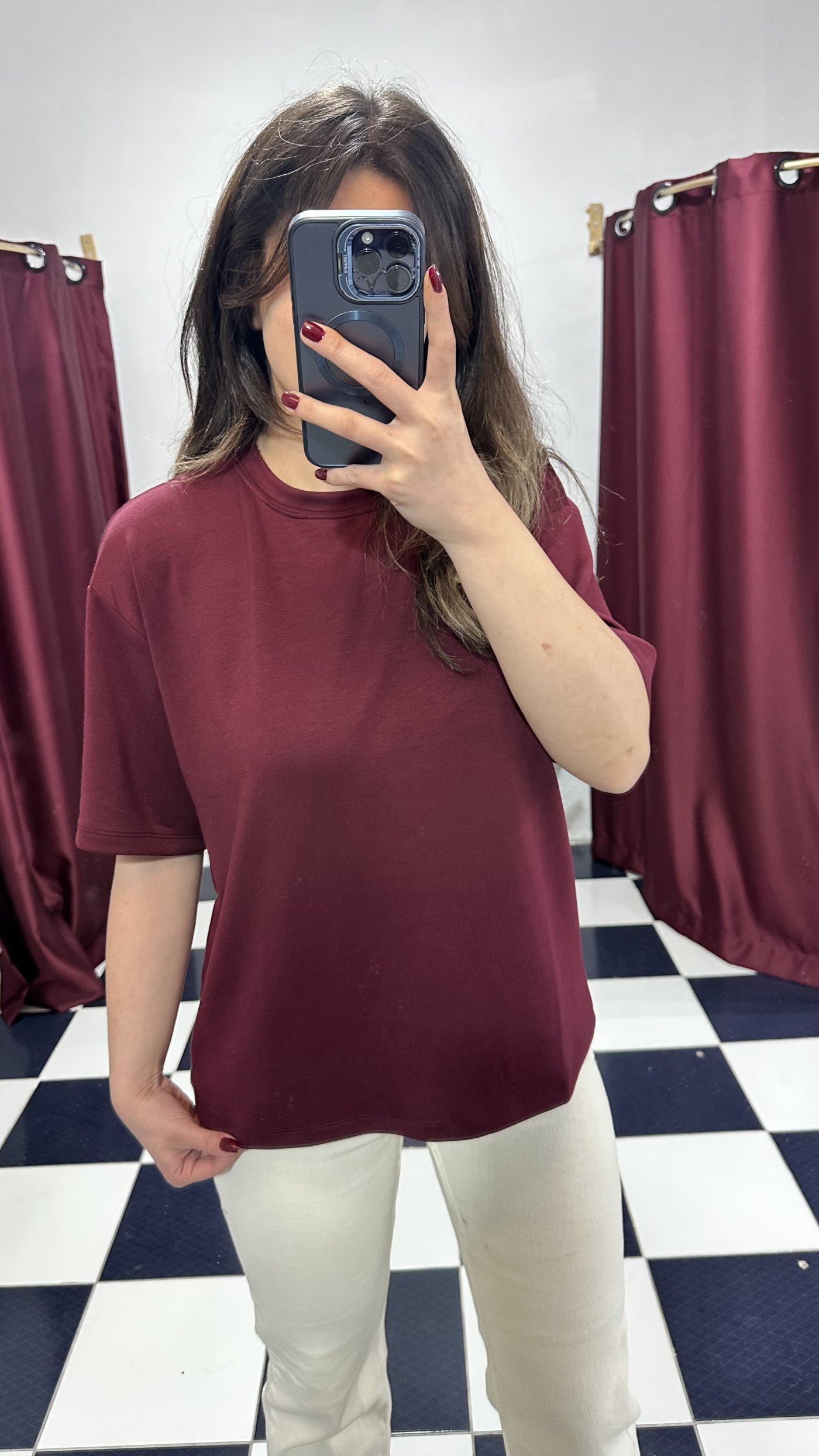 Basic Oversize Bordo Tişört