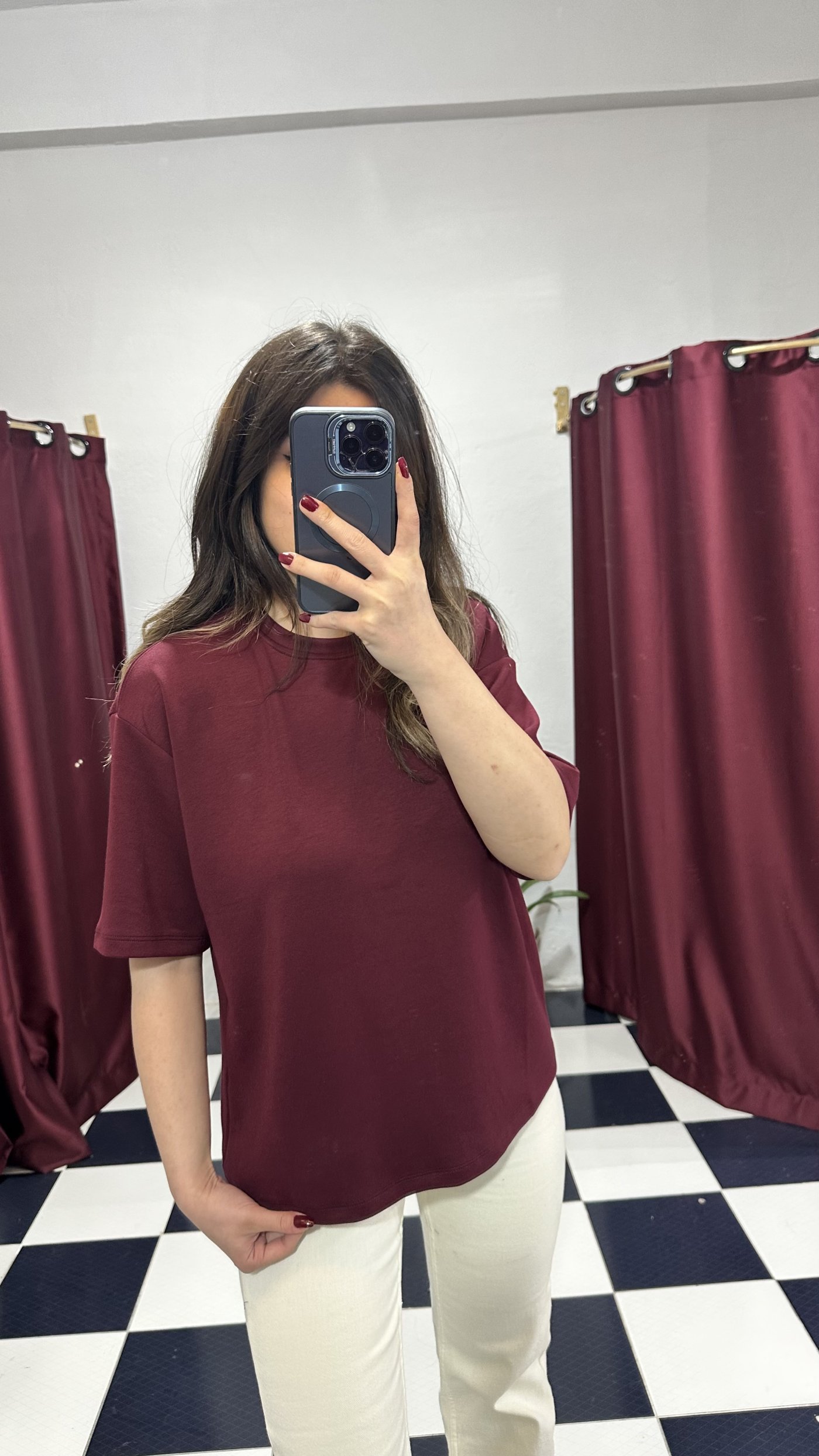 Basic Oversize Bordo Tişört
