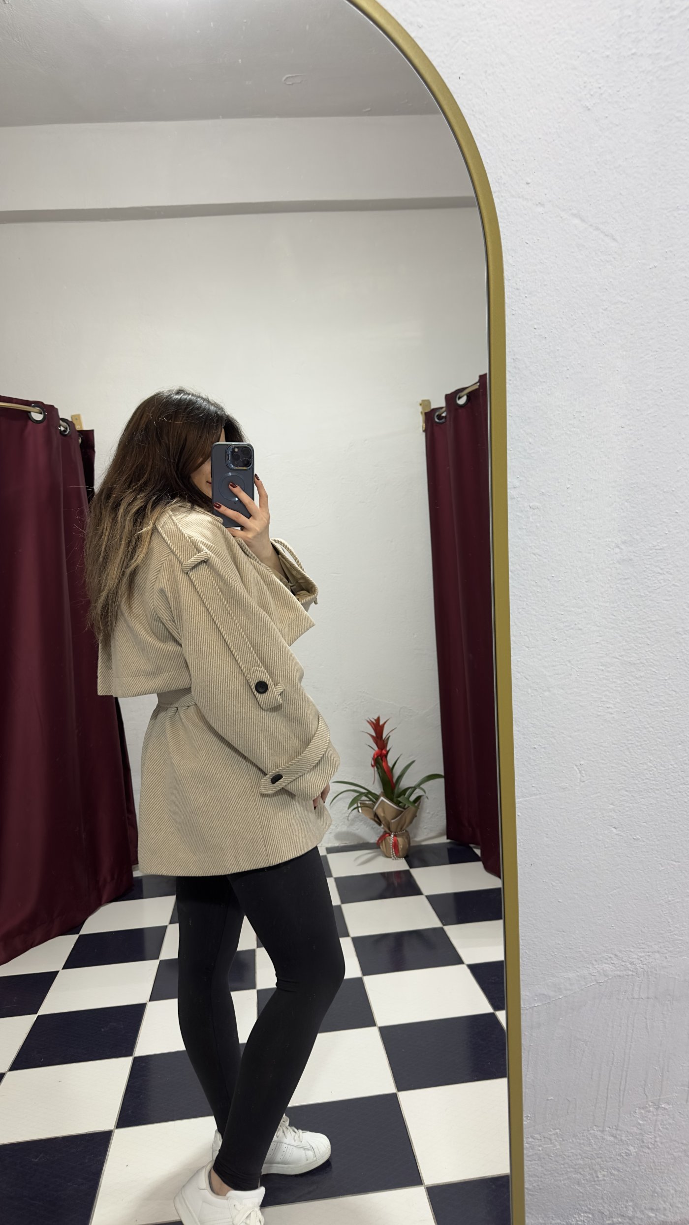 Bej Kuşaklı Oversize Trenç Ceket