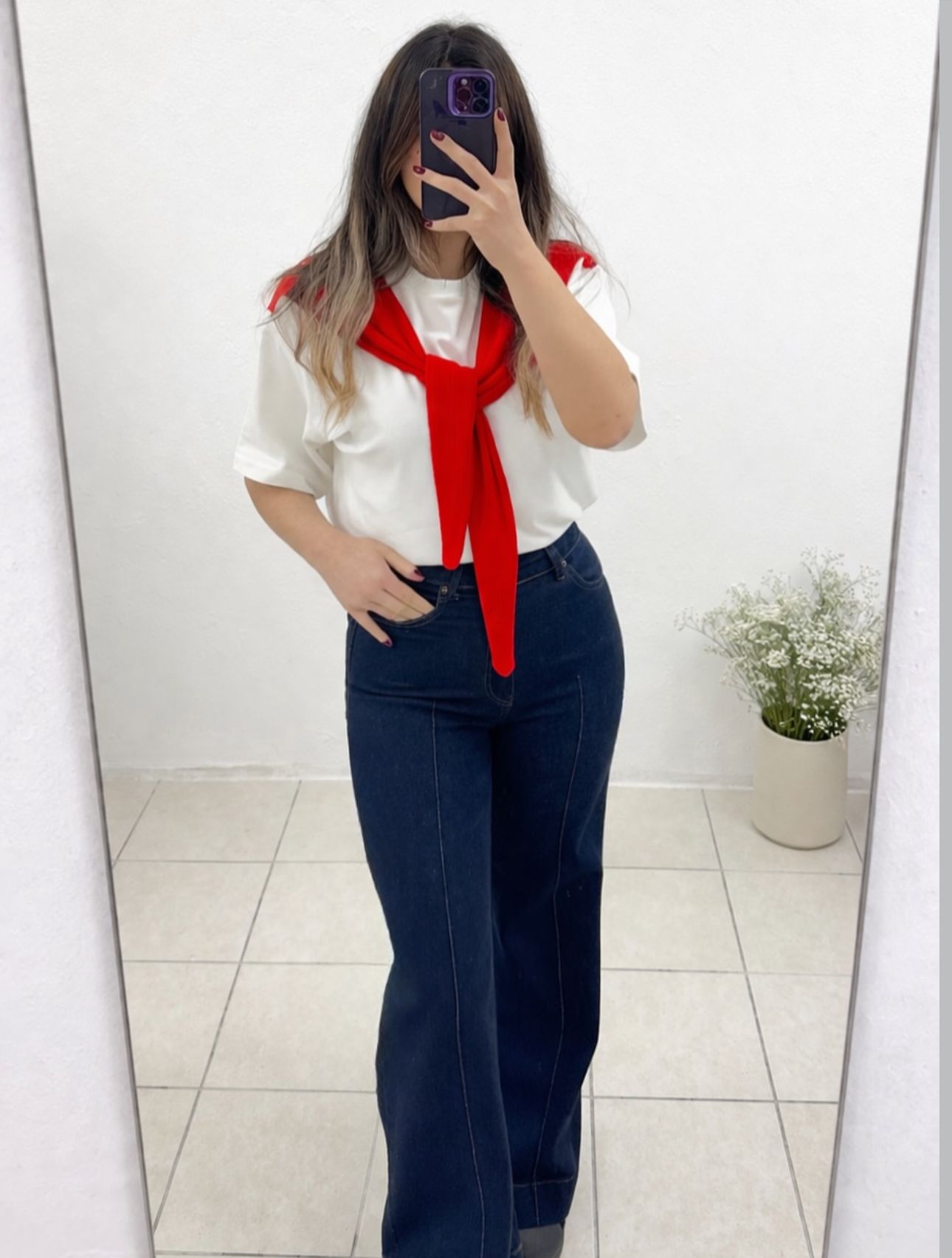 Kırmızı Detaylı Basic Oversize Tişört
