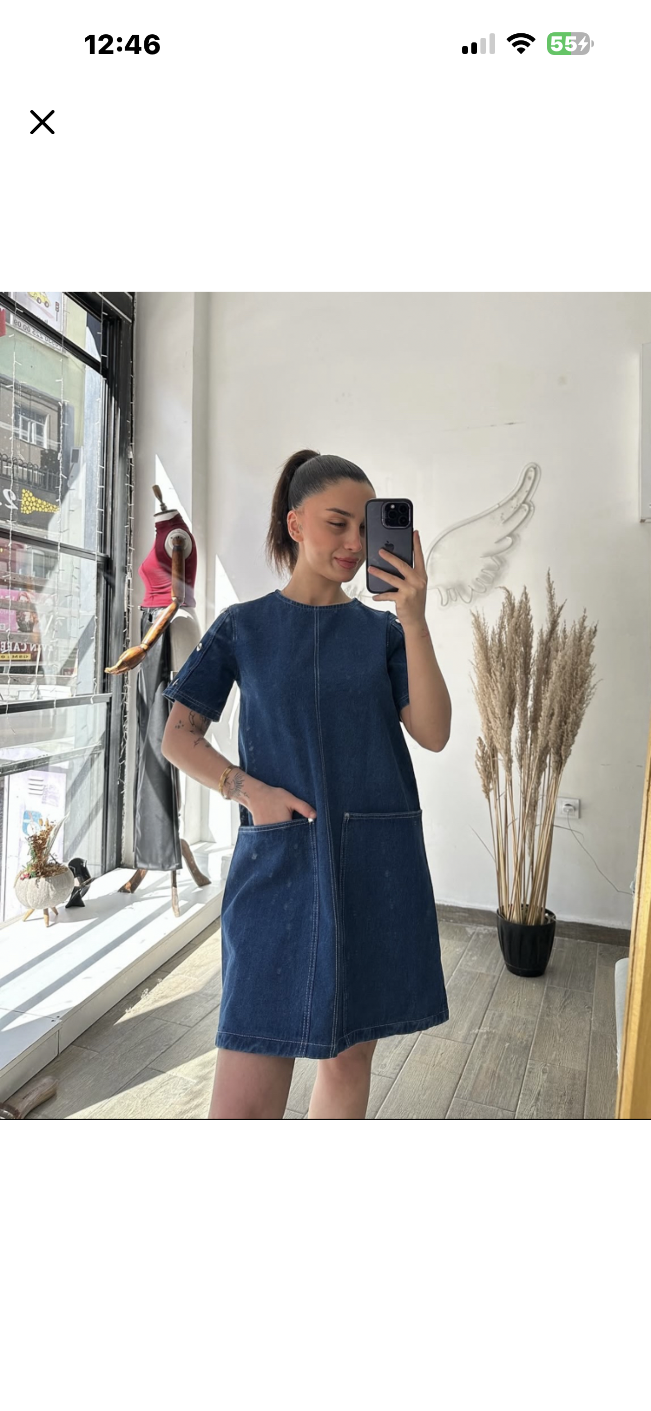 Cep Detaylı Denim Mini Elbise
