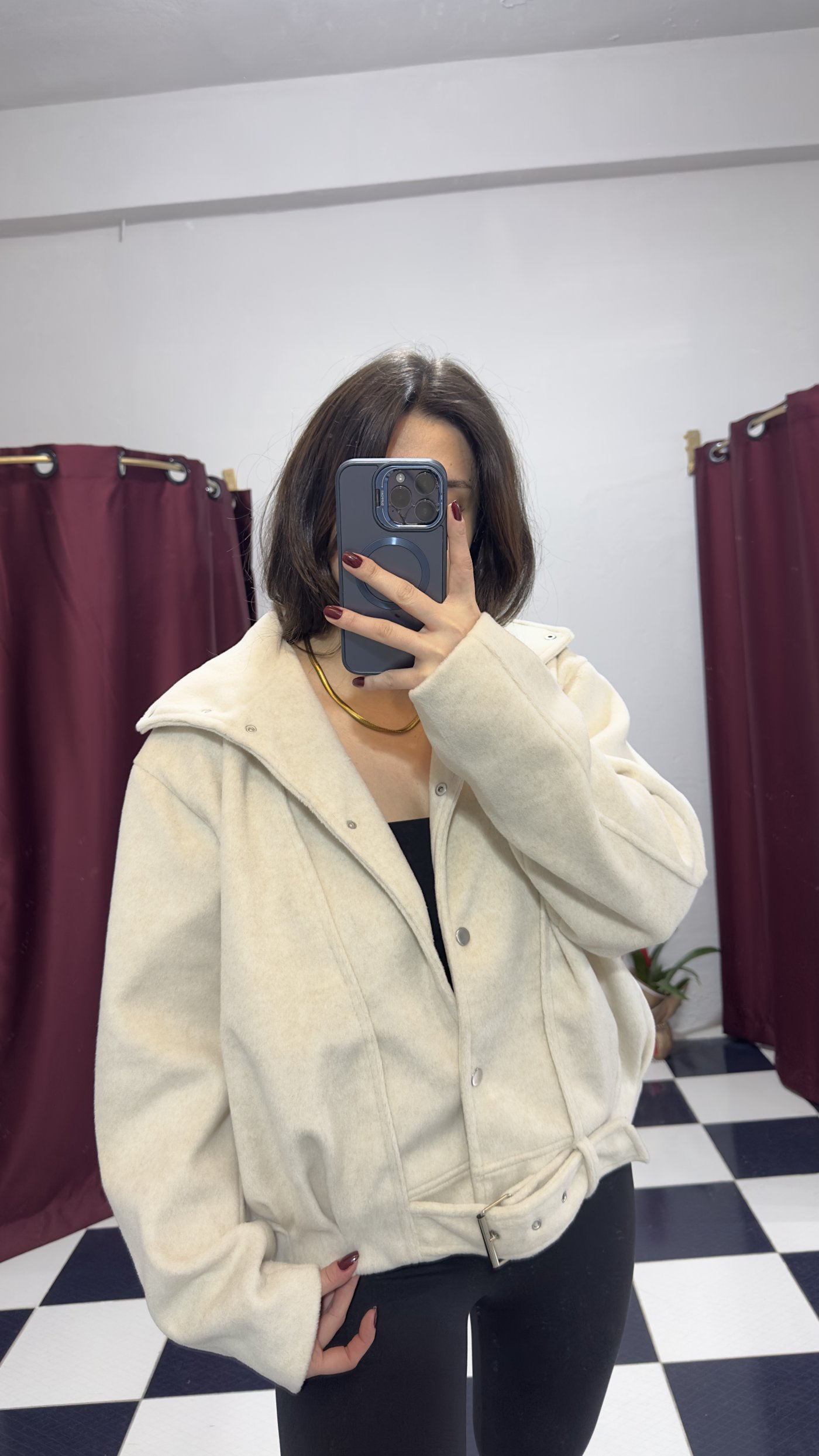 Ekru Oversize Kaşe Bomber Ceket