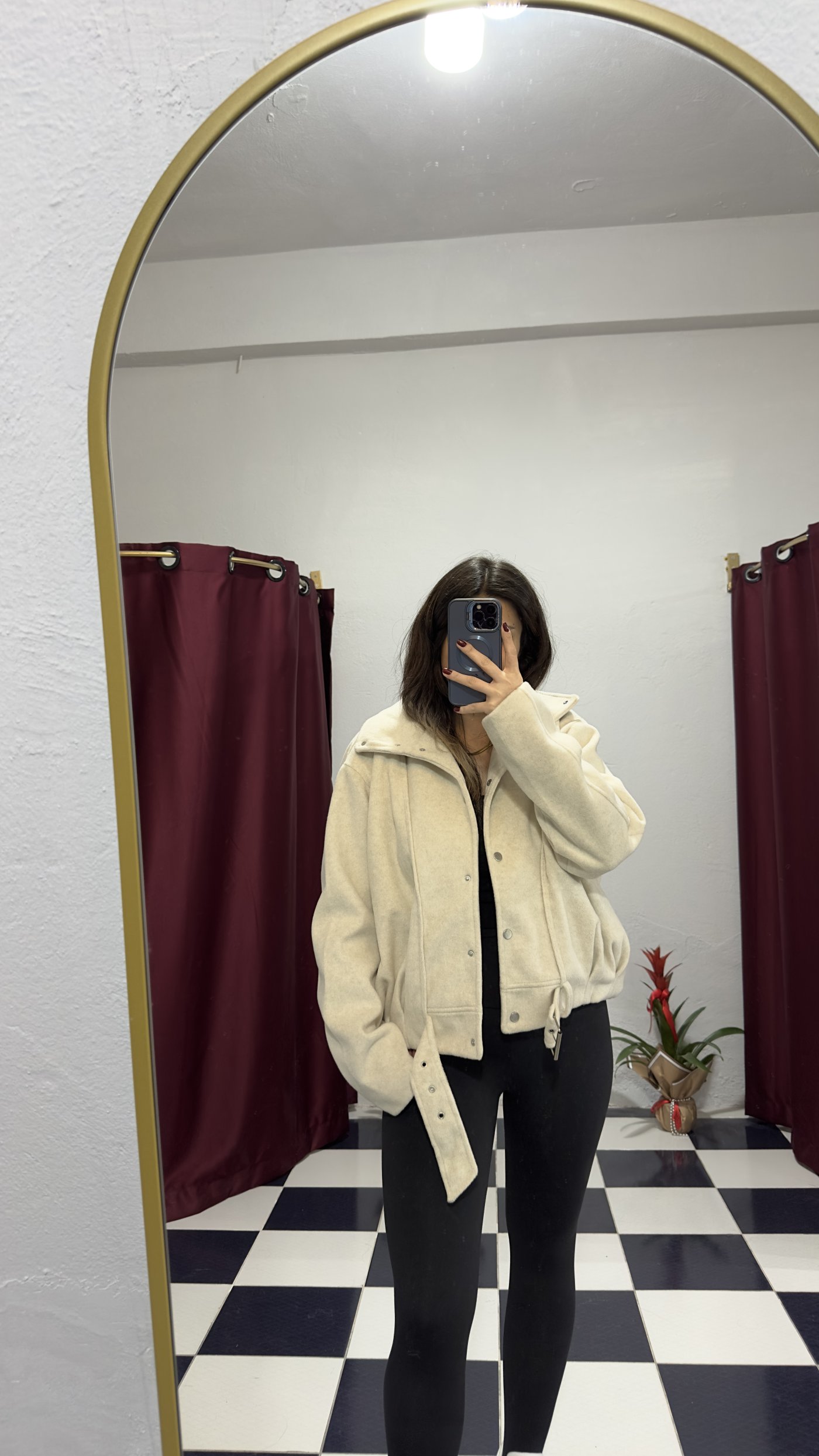 Ekru Oversize Kaşe Bomber Ceket
