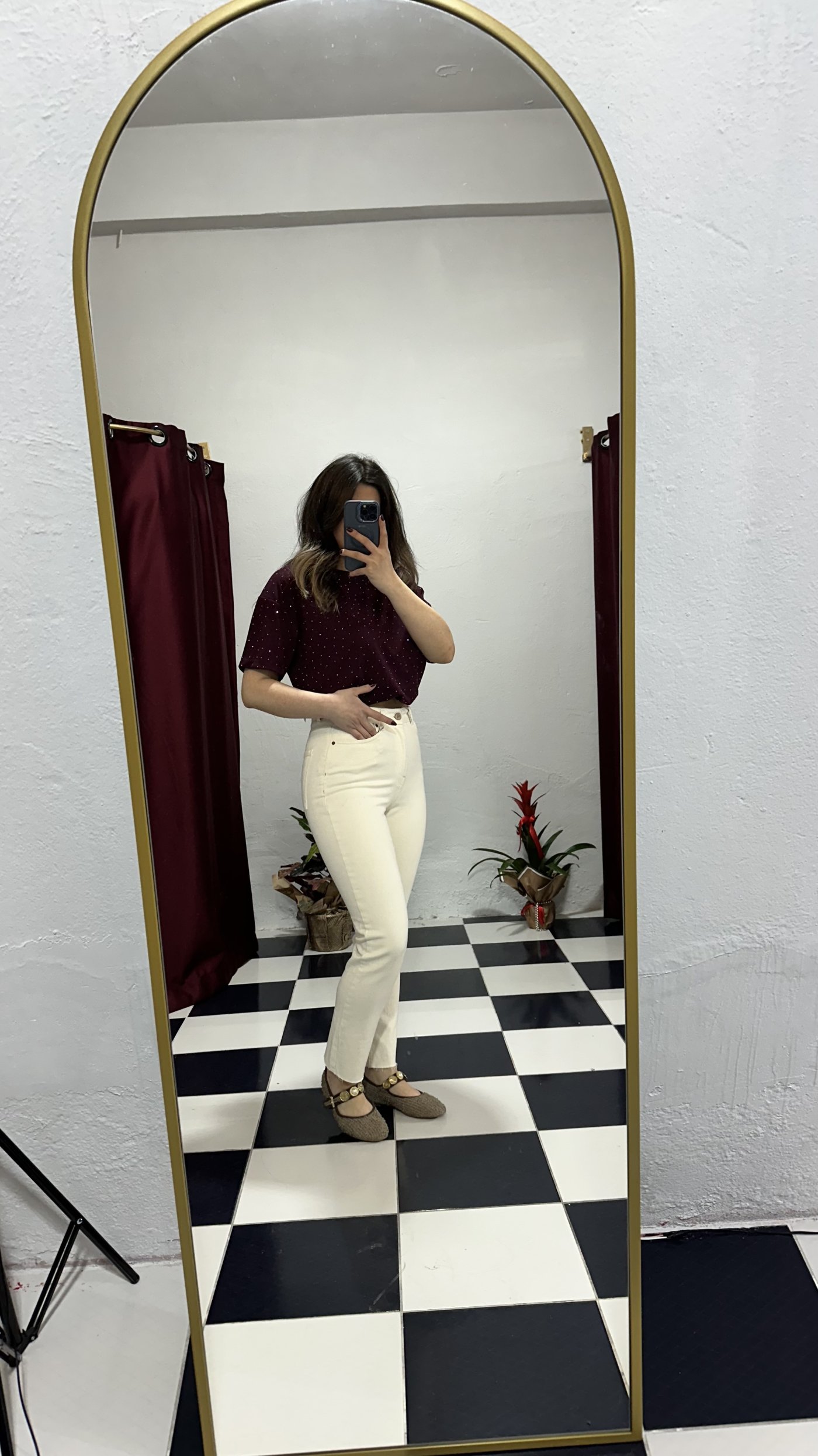 Ekru Yüksek Bel Mom Jean Pantolon