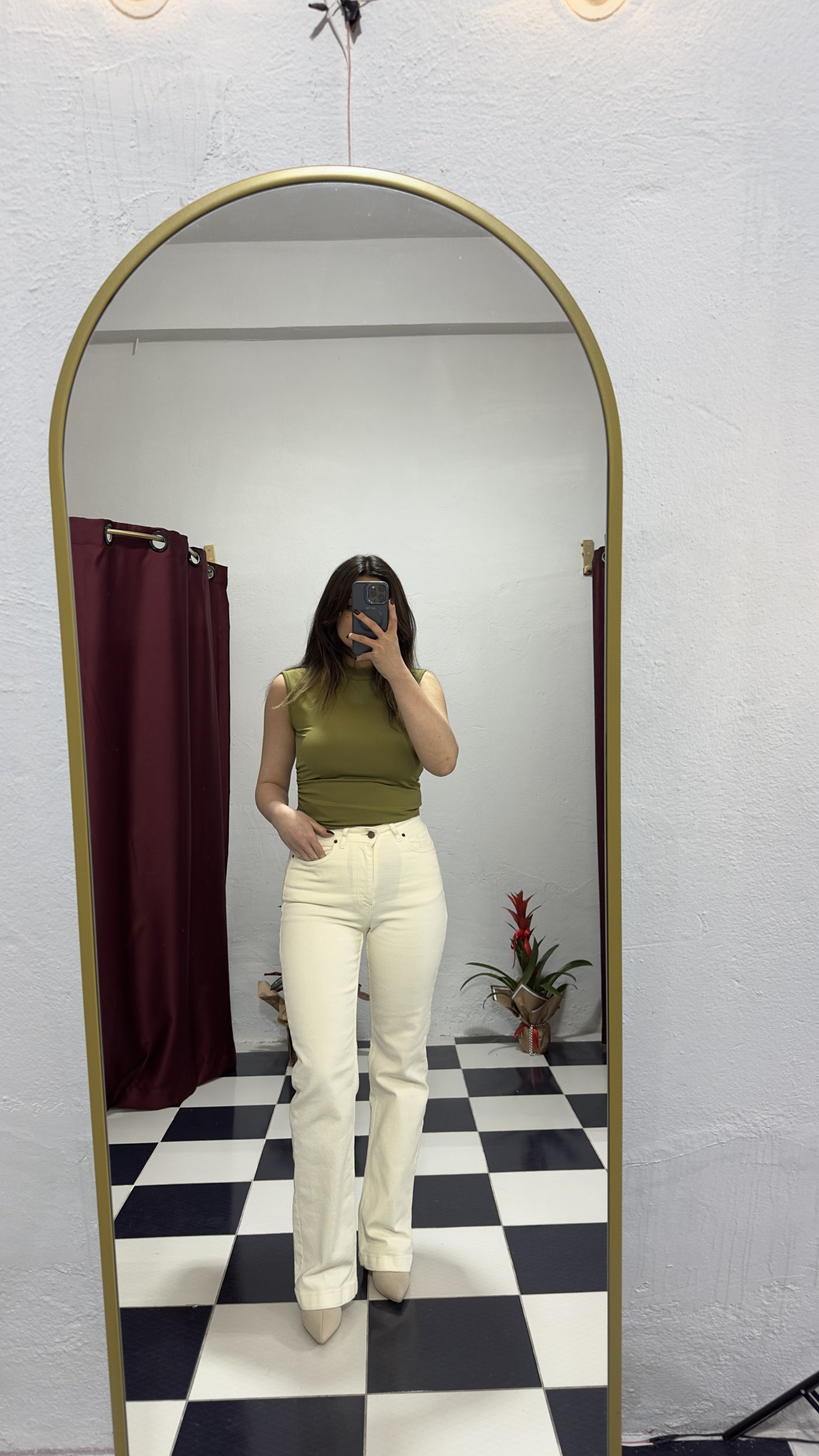 Ekru Yüksek Bel Straight Jean