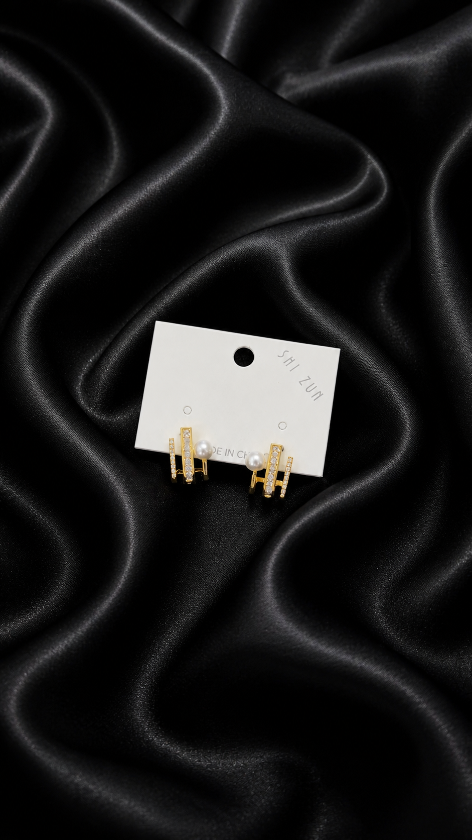 İnci & Taş Detaylı Gold Minimal Küpe