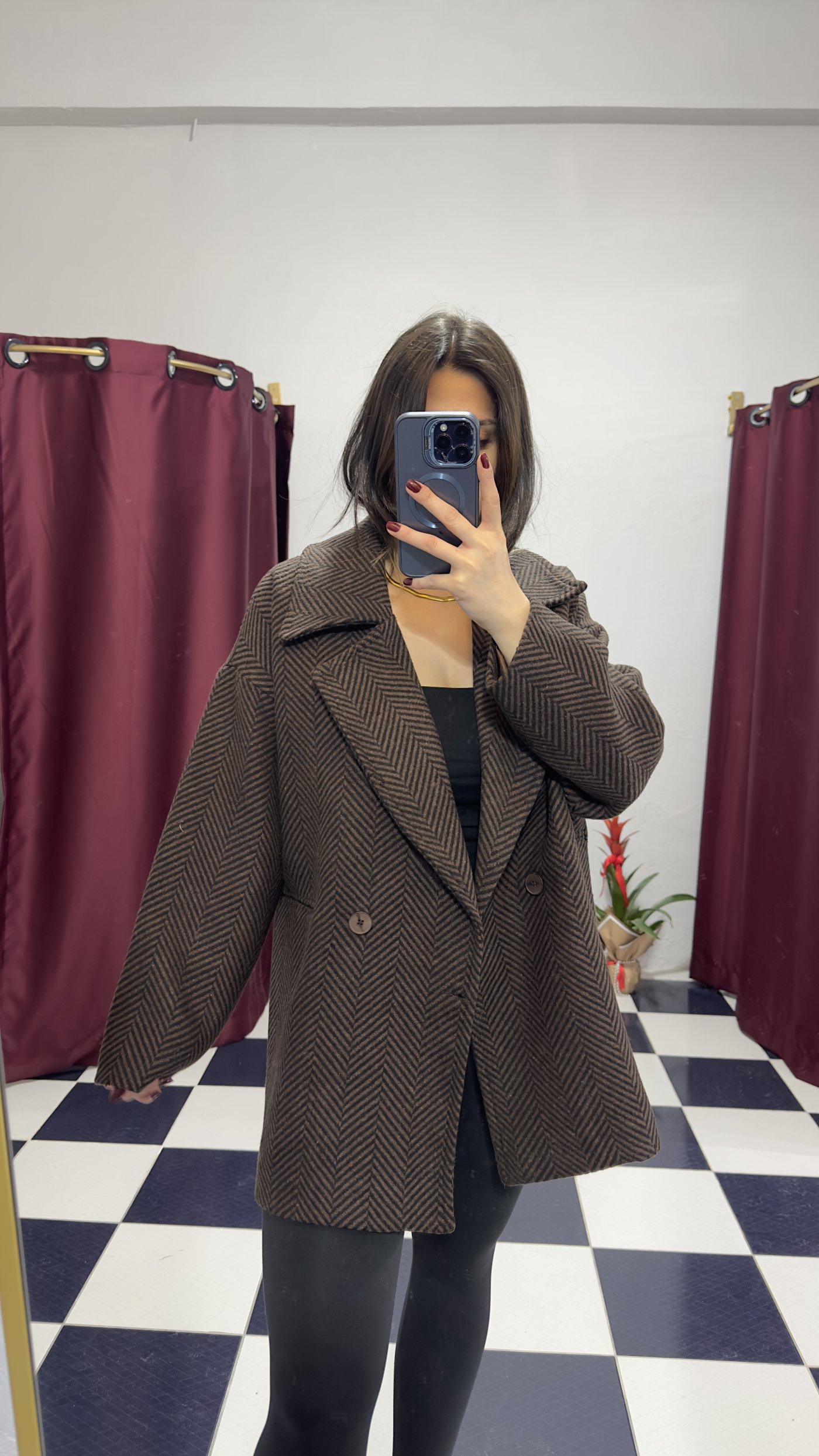 Kahve Balıksırtı Oversize Kaban