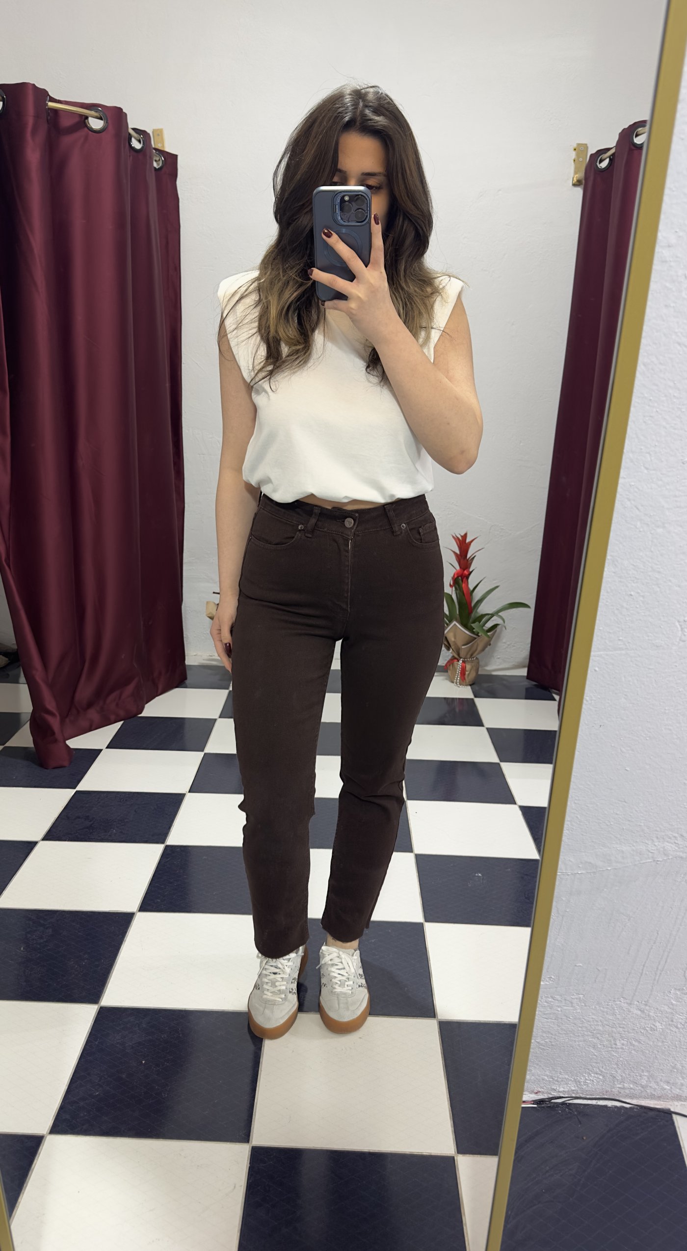 Kahve Yüksek Bel Skinny Jean