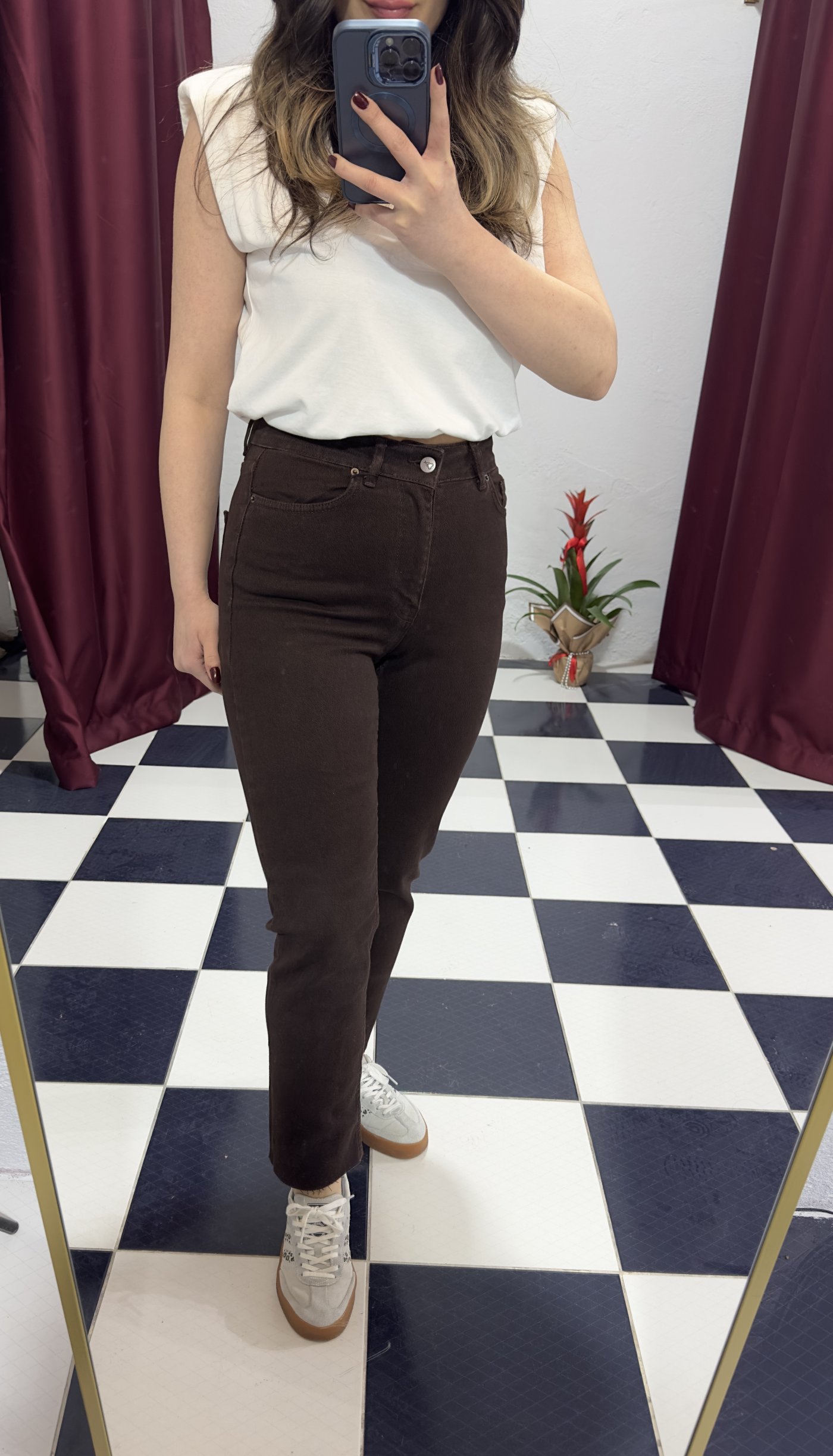 Kahve Yüksek Bel Skinny Jean