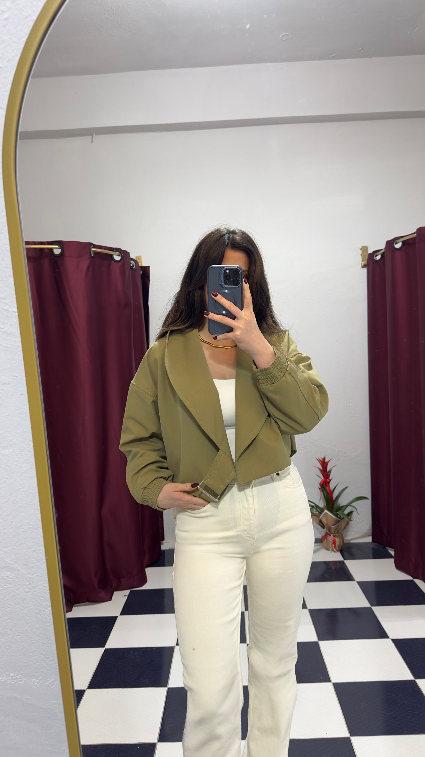 Kemer Detaylı Crop Ceket – Haki