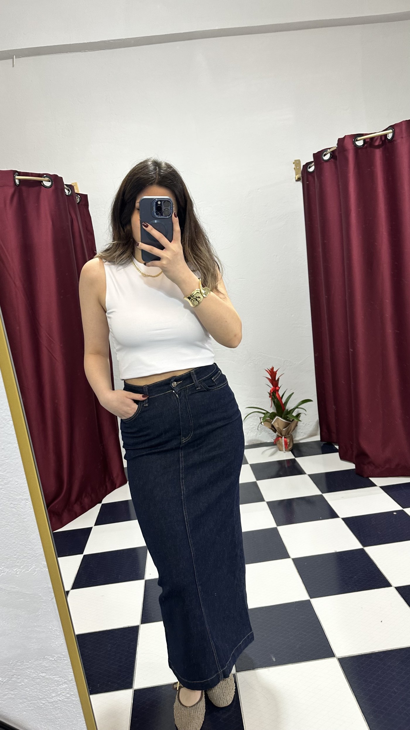 Koyu lacivert maxi etek