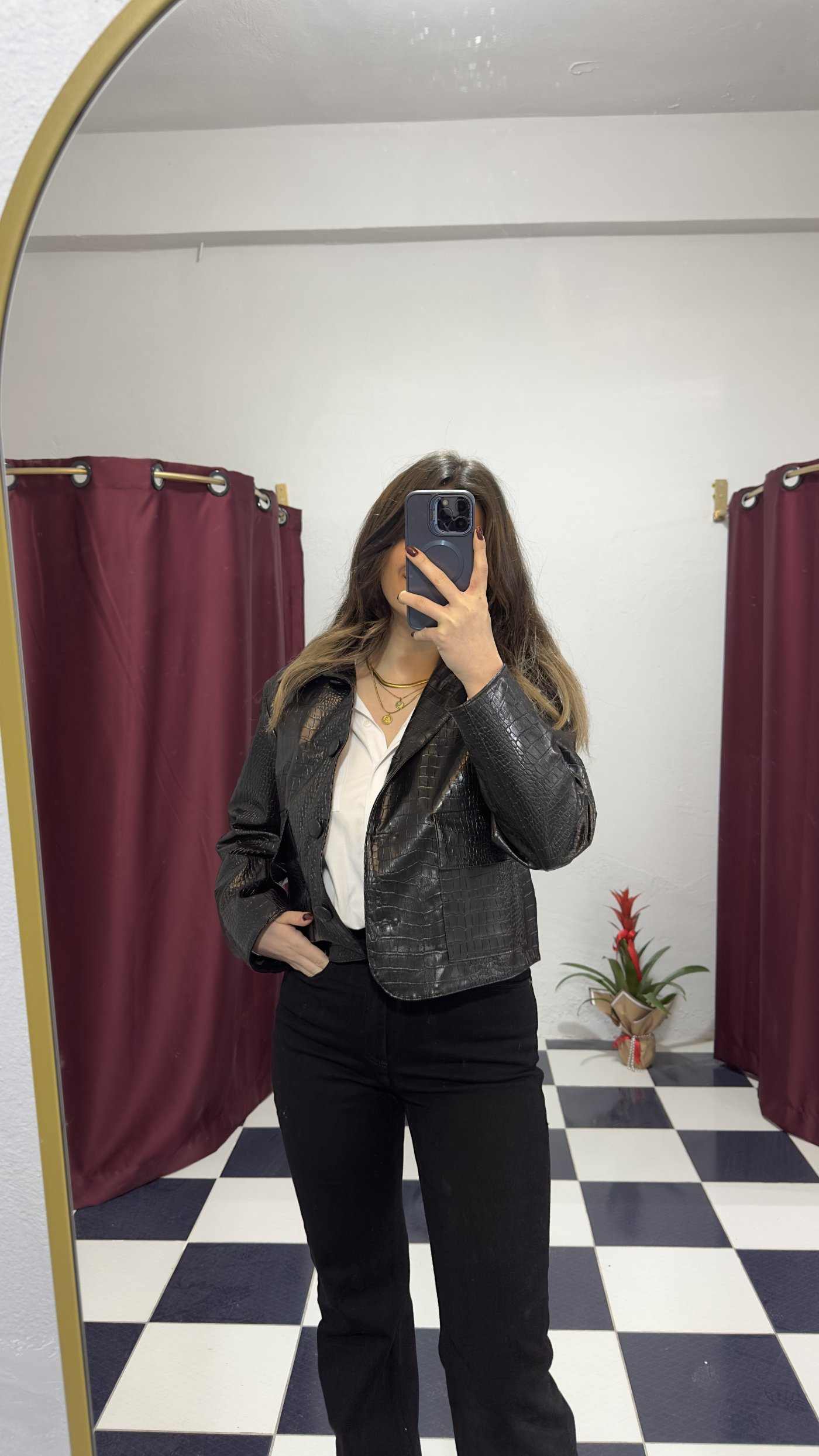 Kroko Desen Crop Deri Ceket