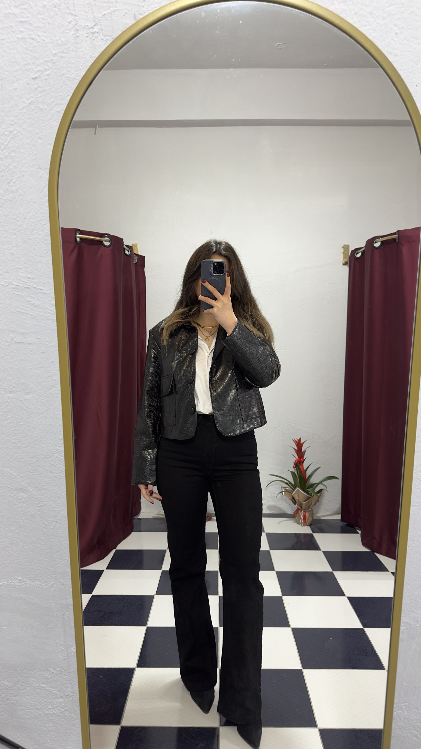 Kroko Desen Crop Deri Ceket