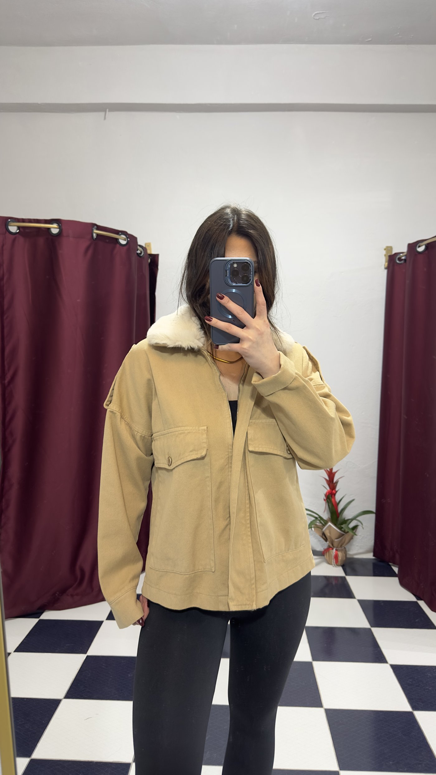 Kürk Yaka Detaylı Camel Ceket