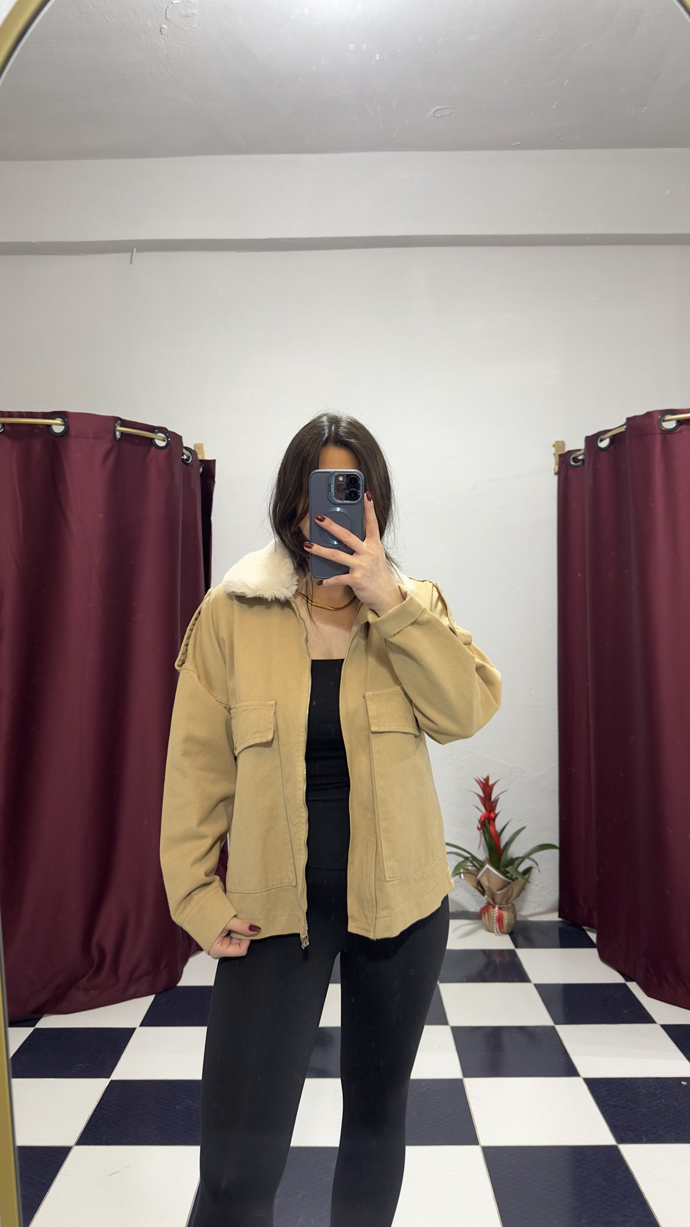 Kürk Yaka Detaylı Camel Ceket