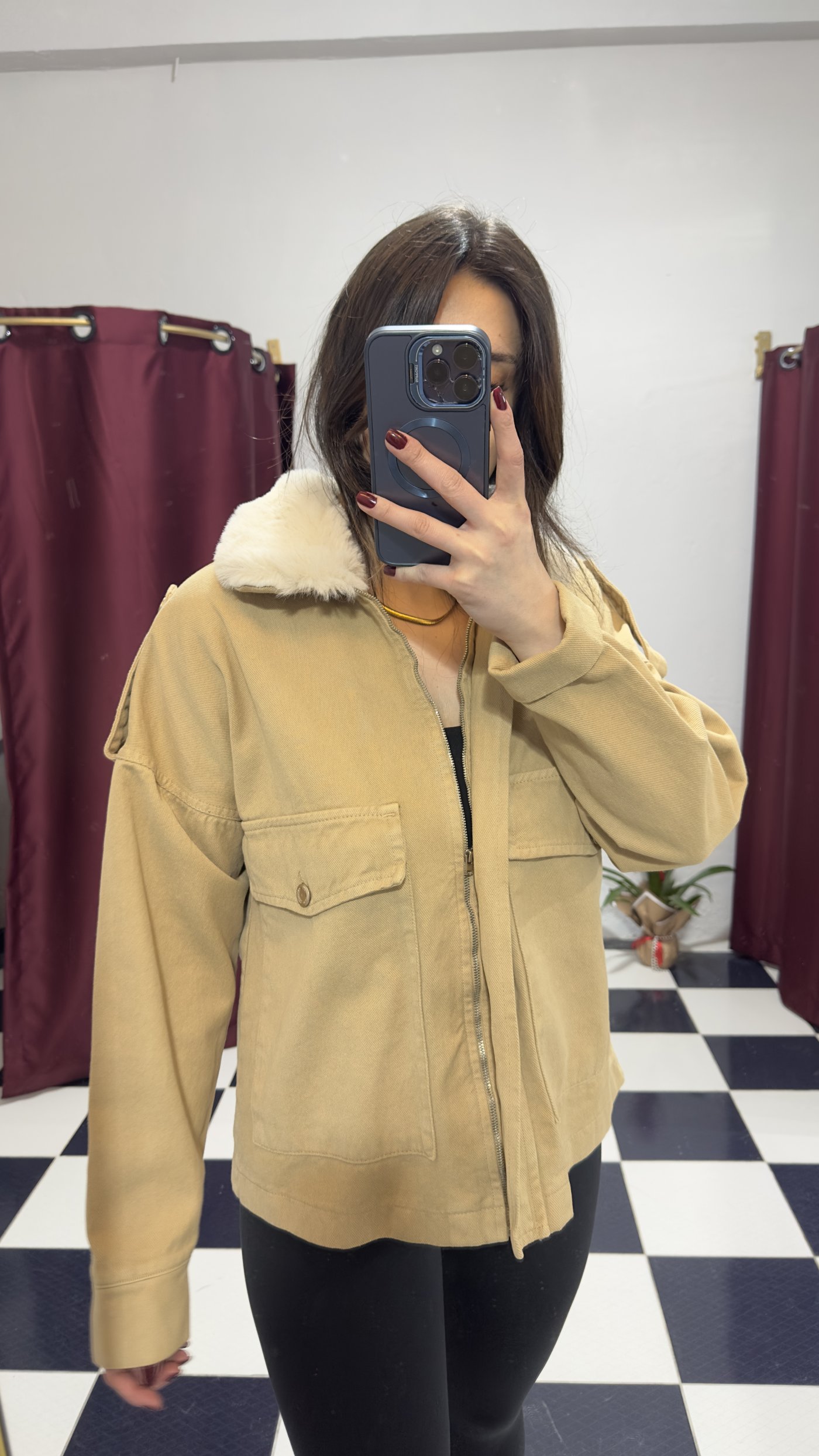 Kürk Yaka Detaylı Camel Ceket
