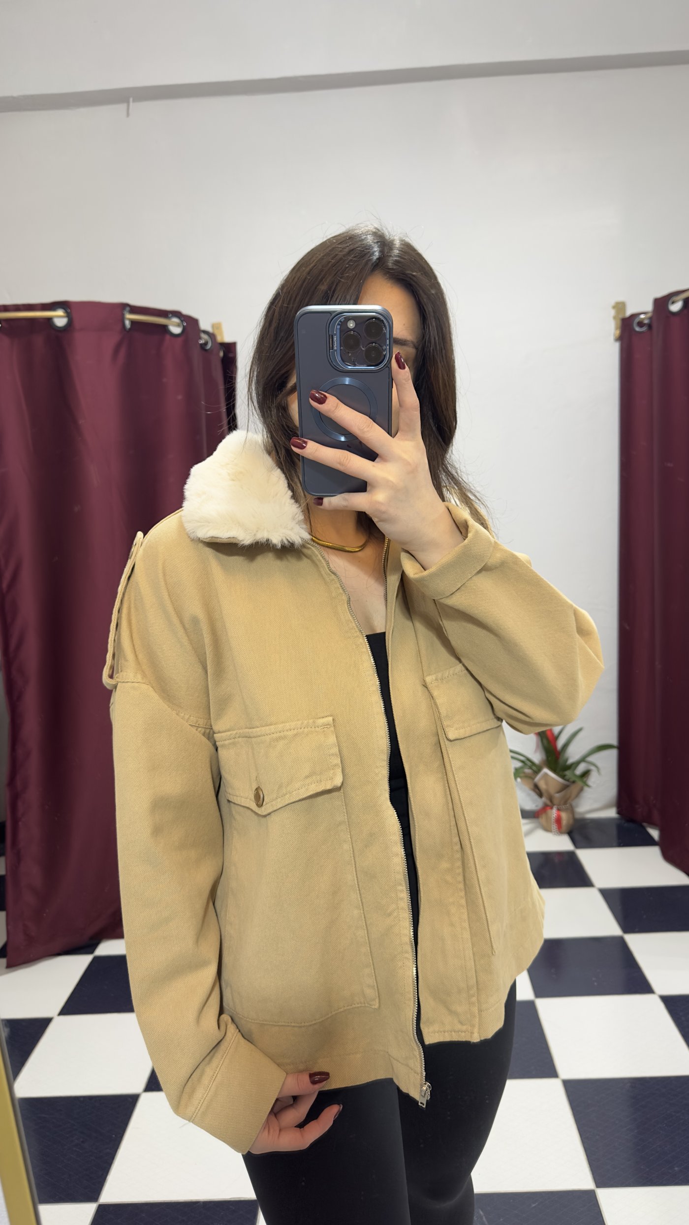 Kürk Yaka Detaylı Camel Ceket