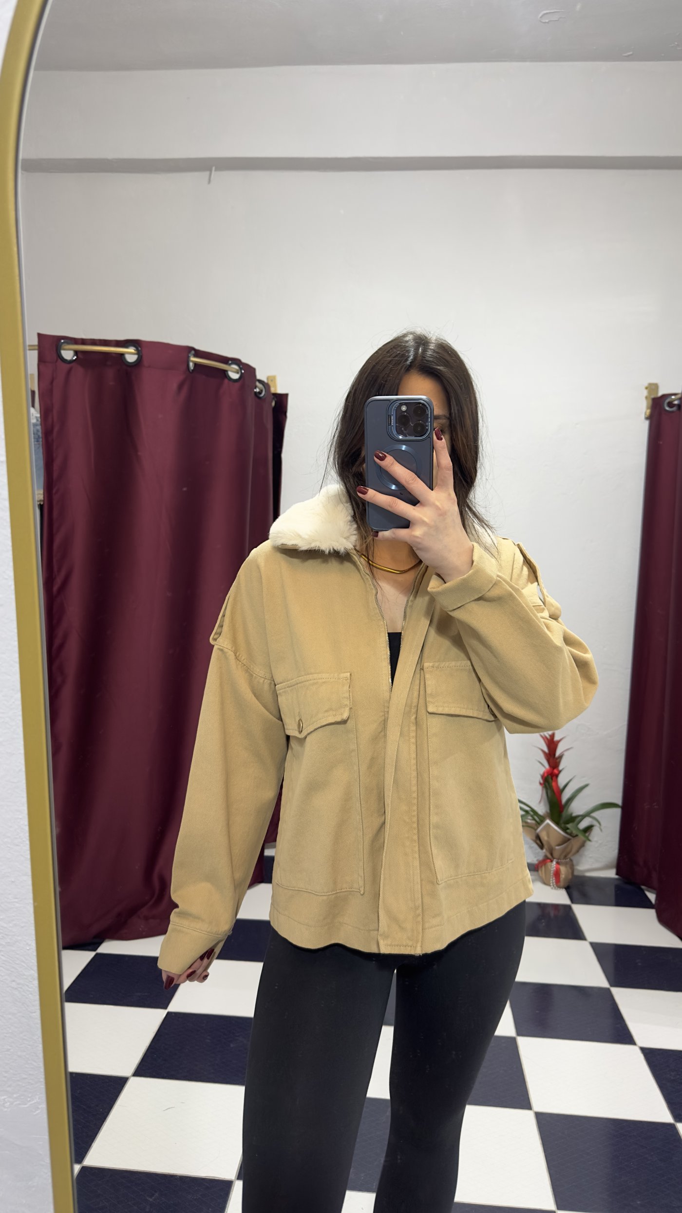 Kürk Yaka Detaylı Camel Ceket