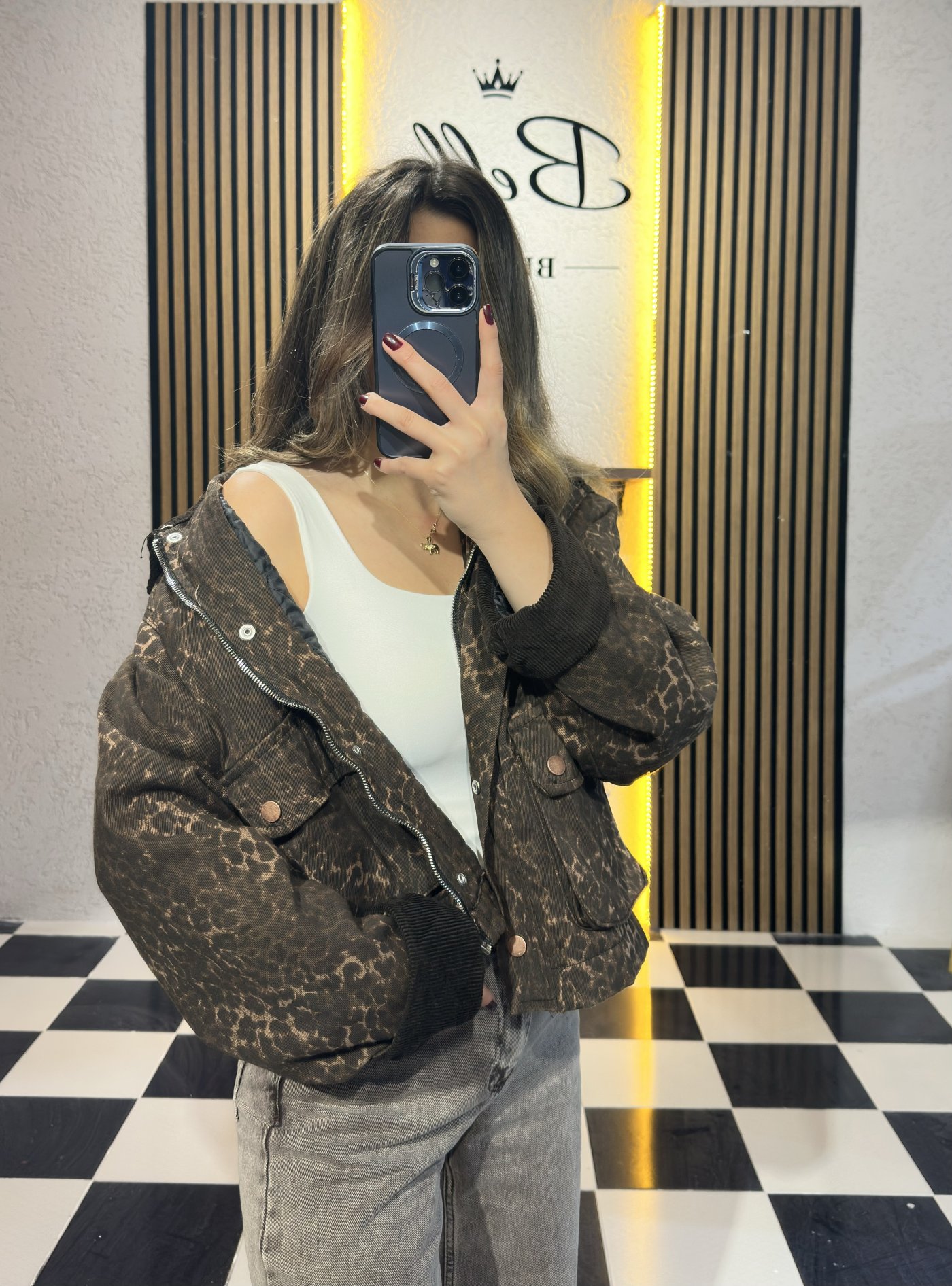 Leopar Desenli Oversize Bomber Ceket