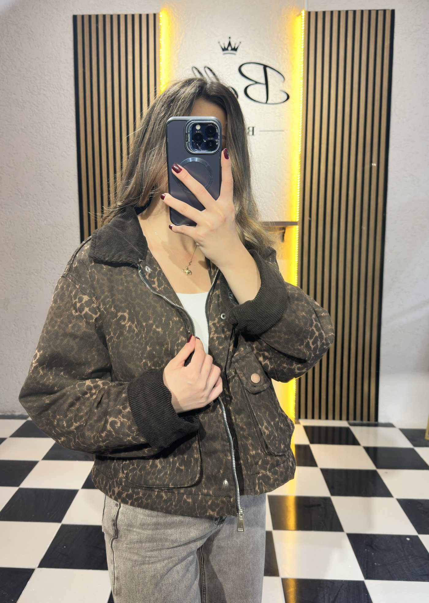 Leopar Desenli Oversize Bomber Ceket