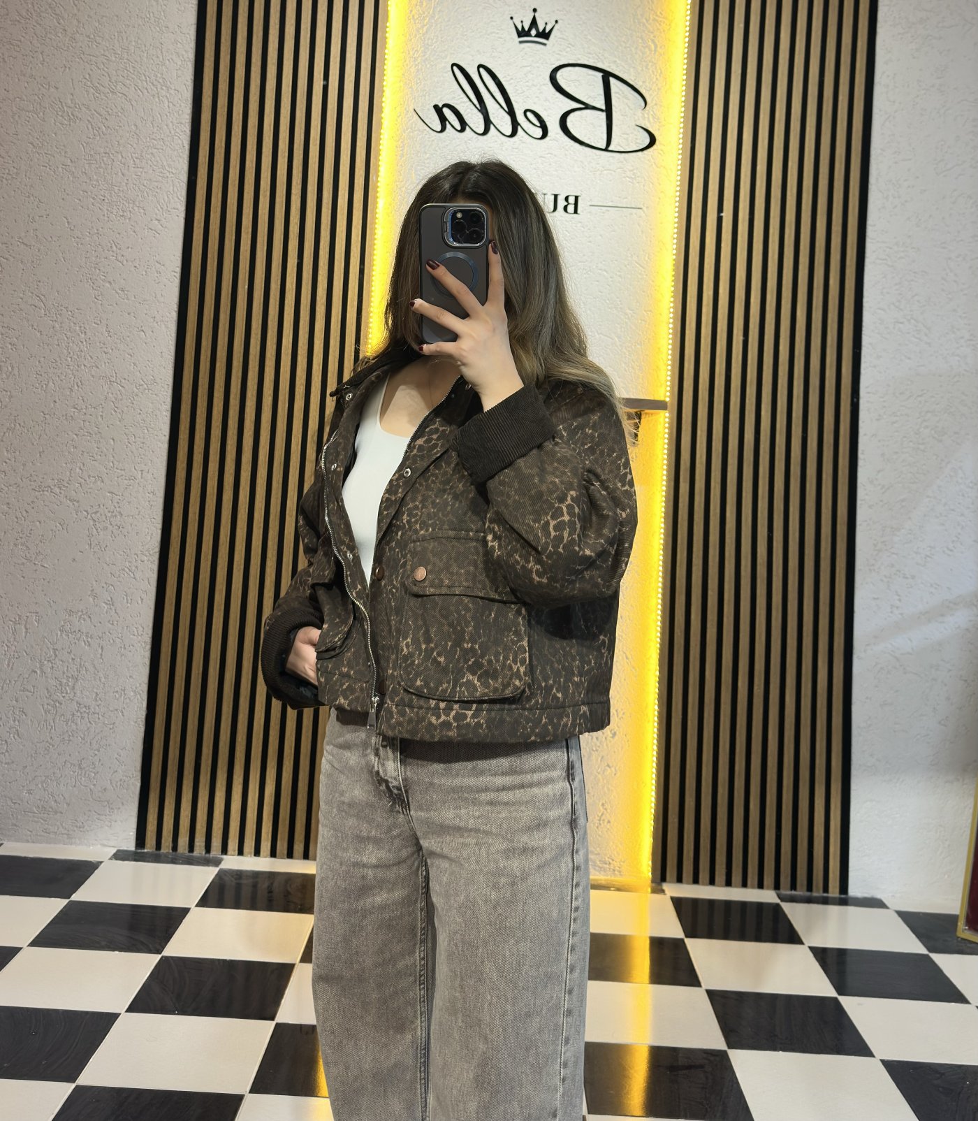 Leopar Desenli Oversize Bomber Ceket