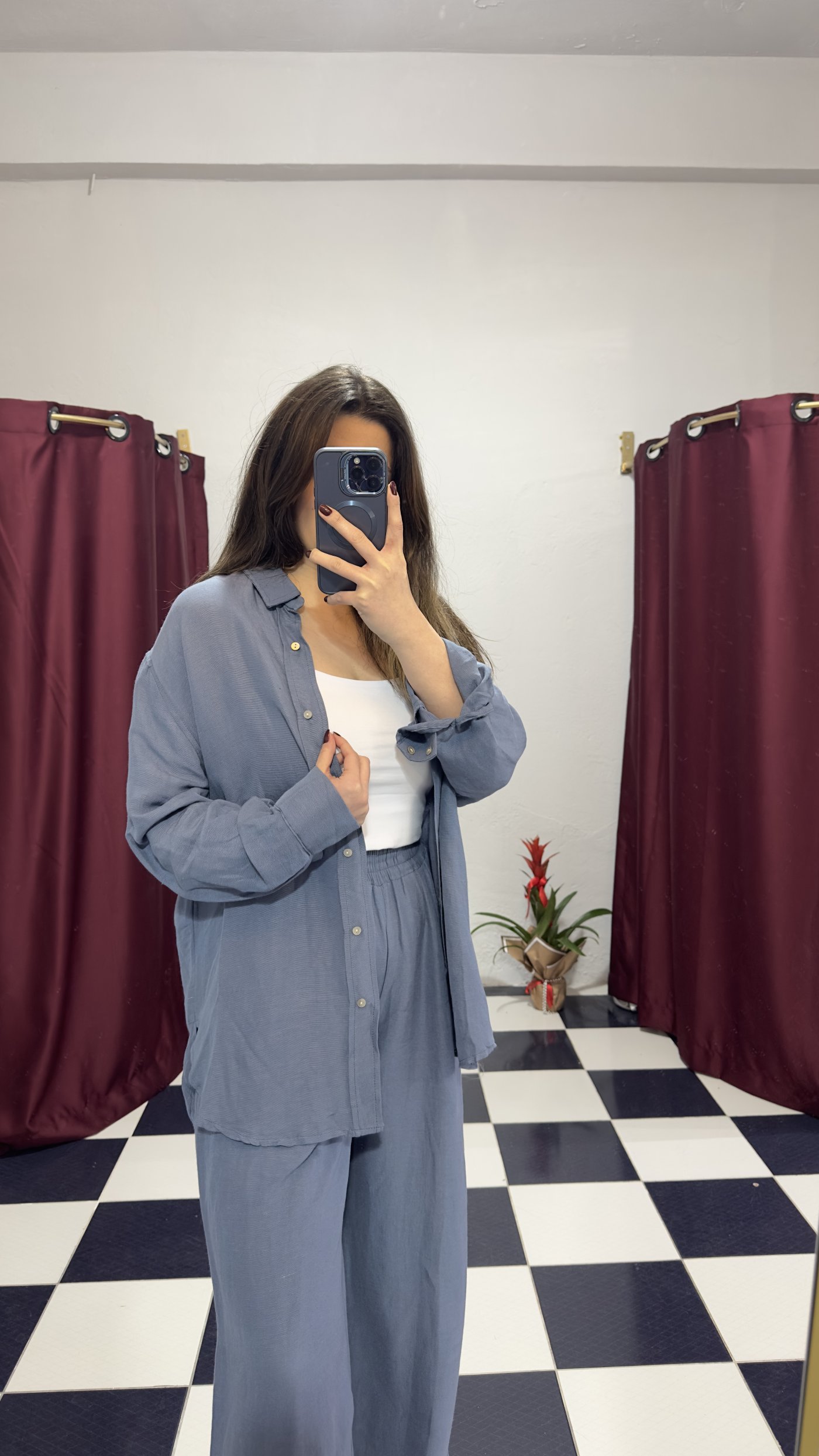 Mavi Oversize Gömlekli Salaş Takım