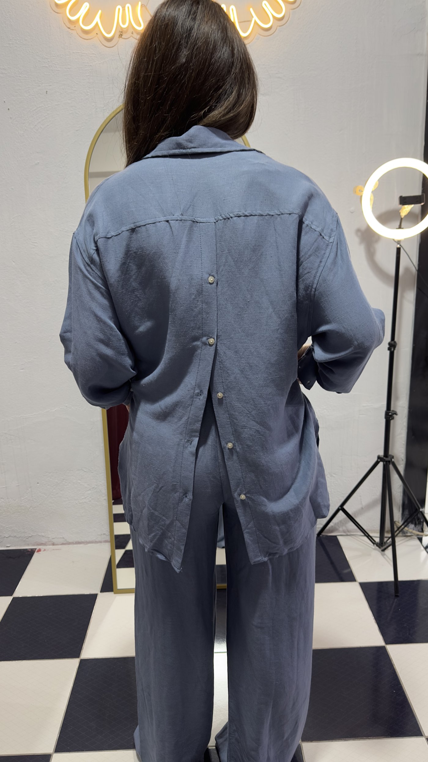 Mavi Oversize Gömlekli Salaş Takım