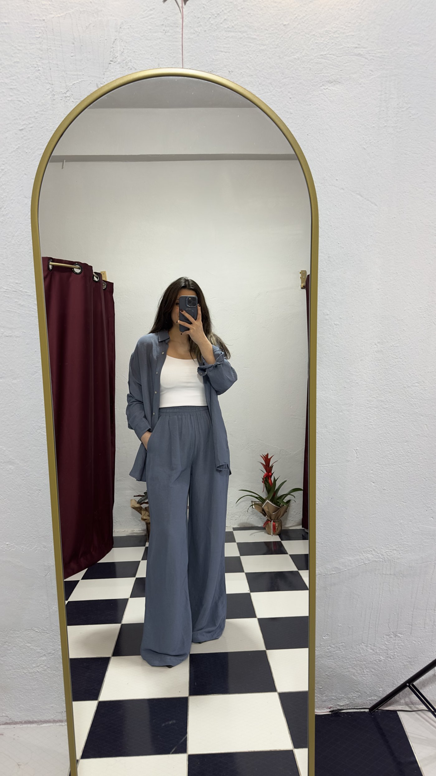 Mavi Oversize Gömlekli Salaş Takım