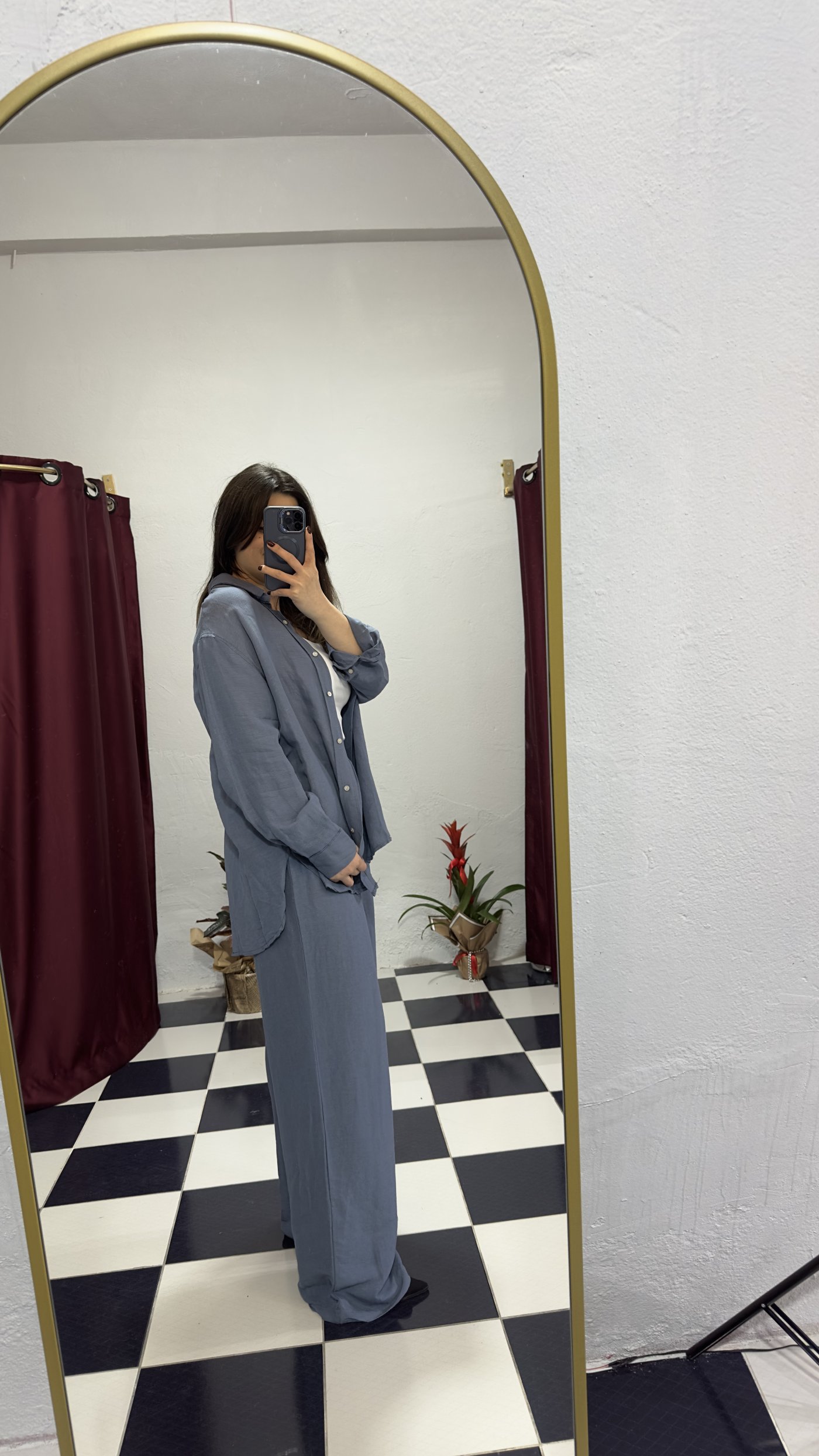 Mavi Oversize Gömlekli Salaş Takım