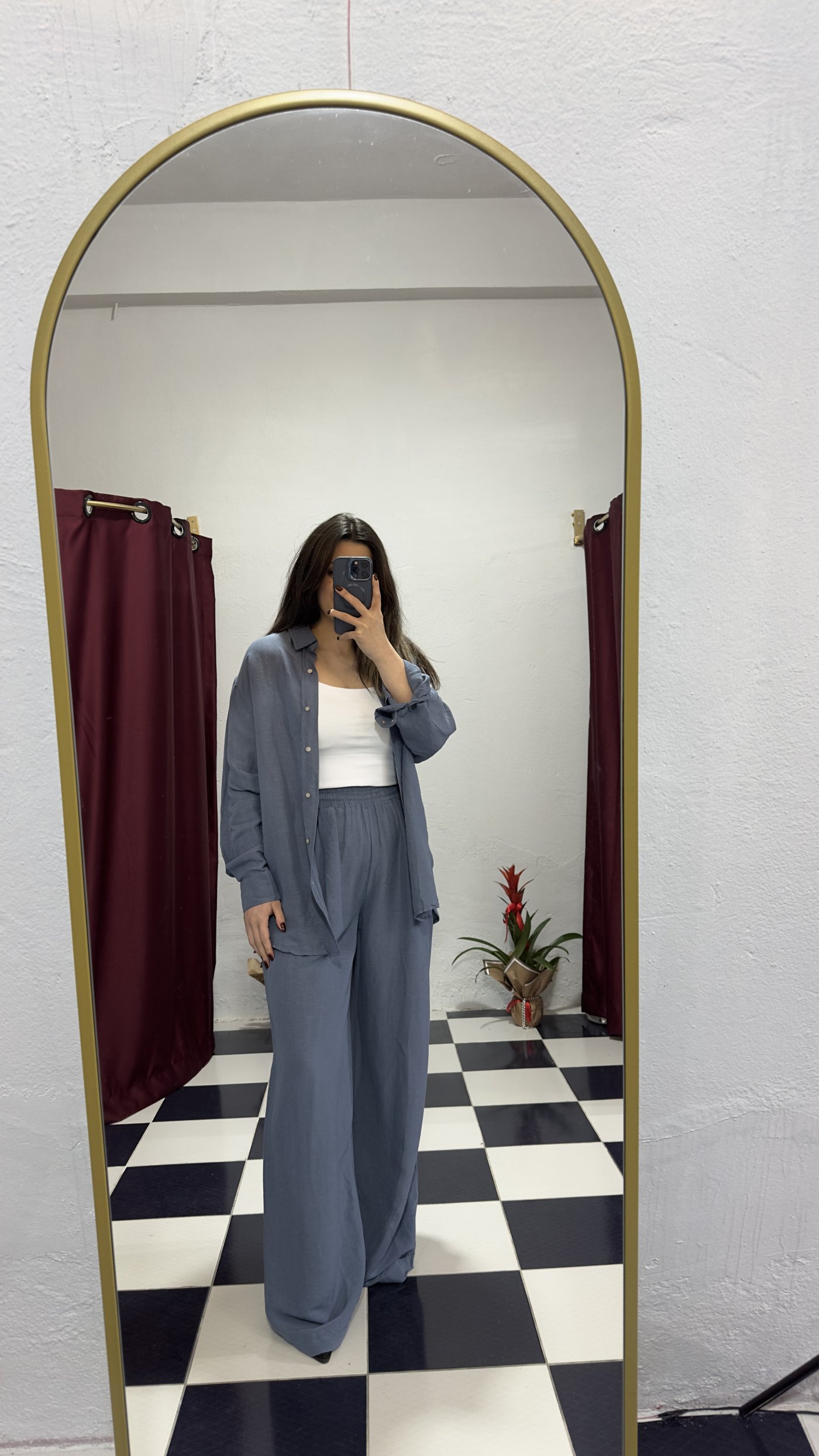 Mavi Oversize Gömlekli Salaş Takım