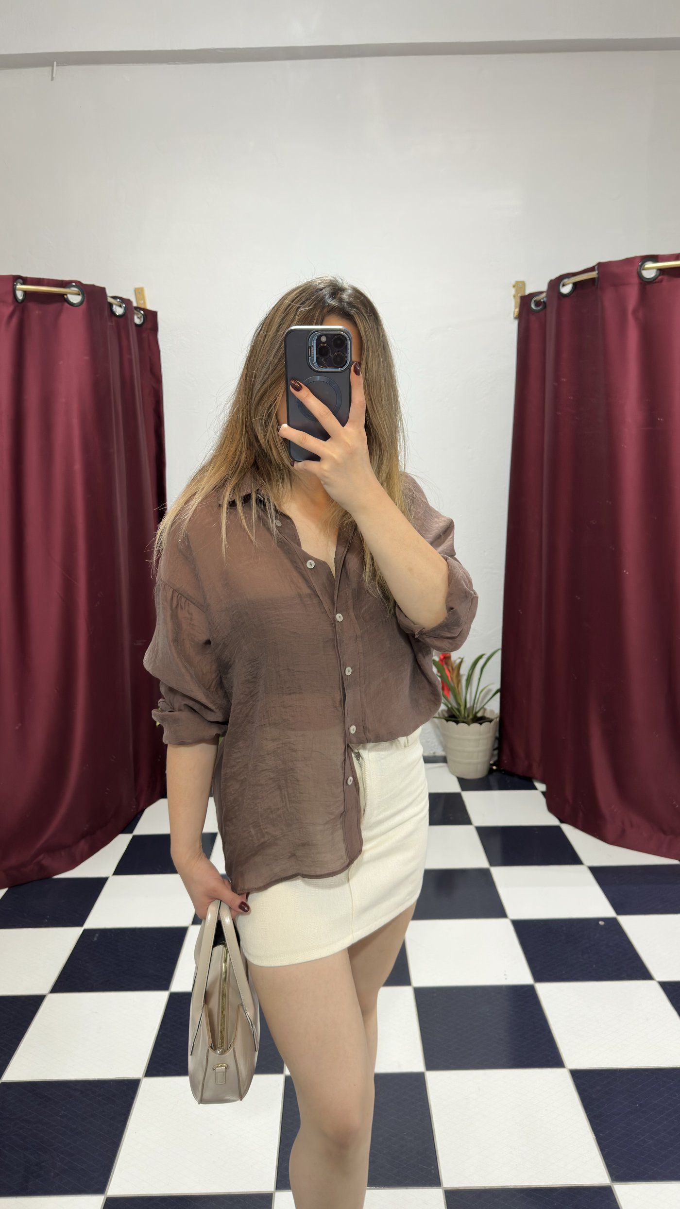 Moka Keten Dokulu Oversize Gömlek