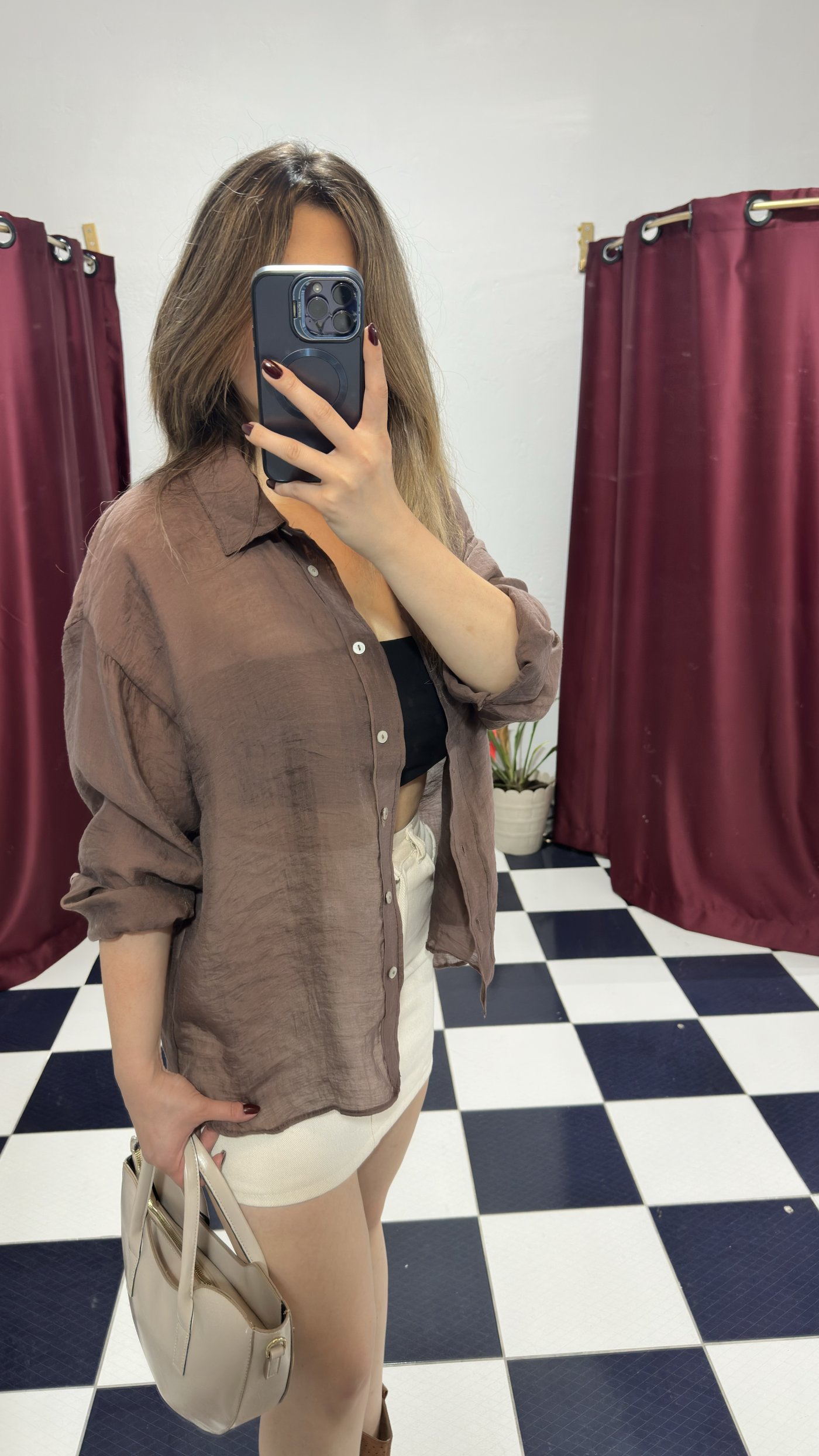 Moka Keten Dokulu Oversize Gömlek