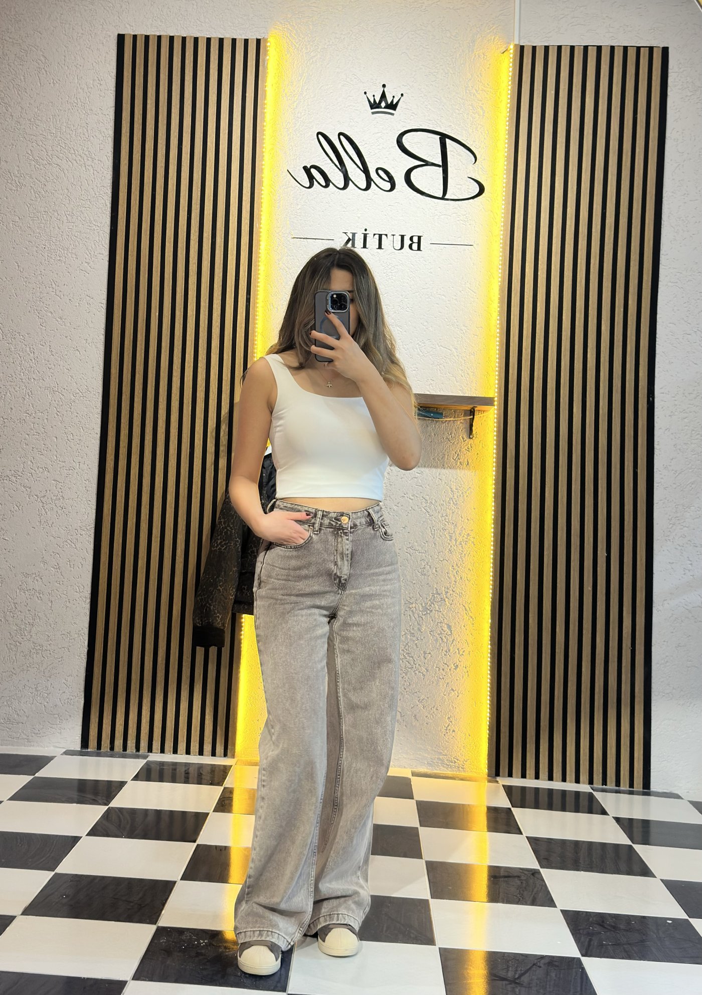 Moka Yıkamalı Yüksek Bel Wide Leg Jean