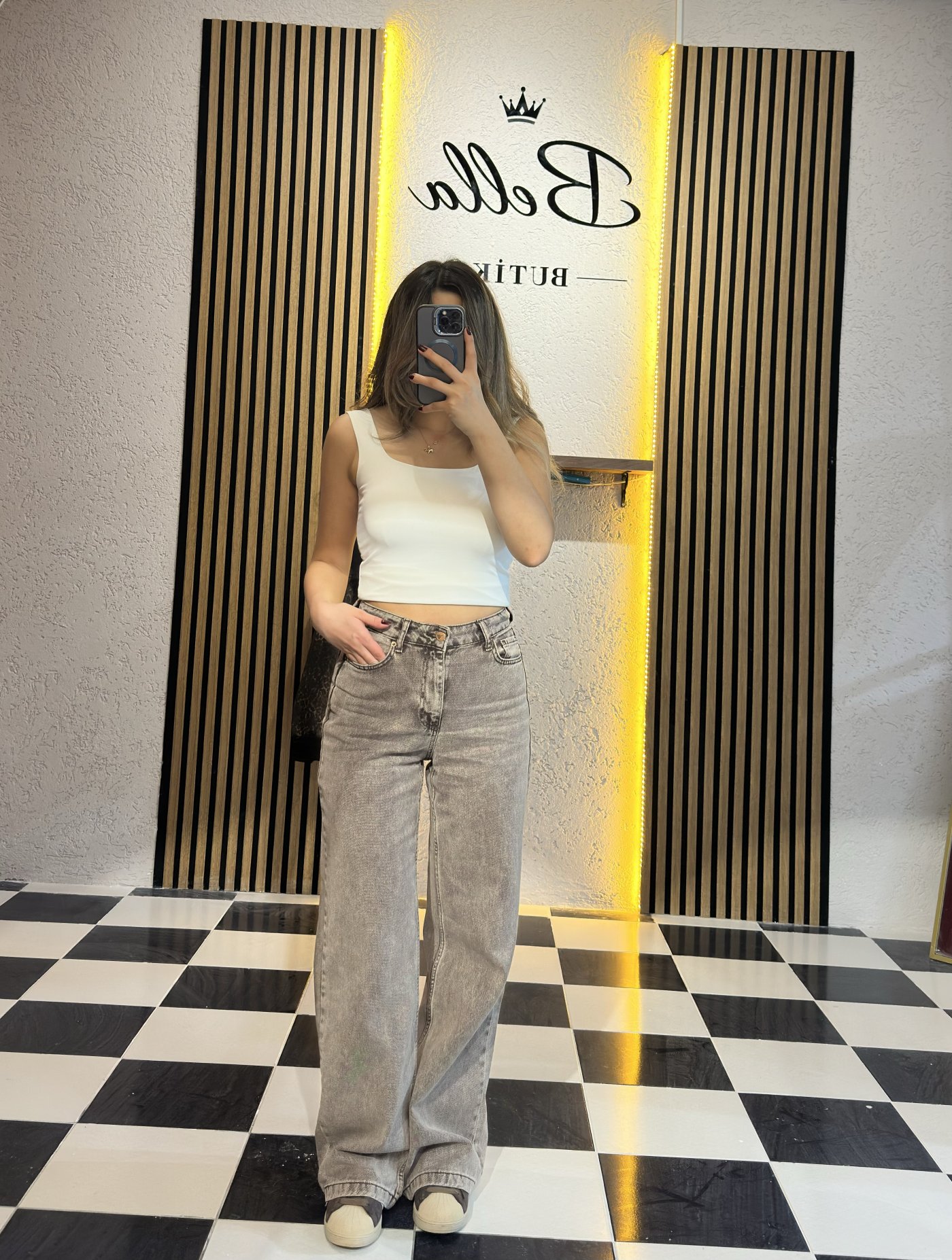 Moka Yıkamalı Yüksek Bel Wide Leg Jean