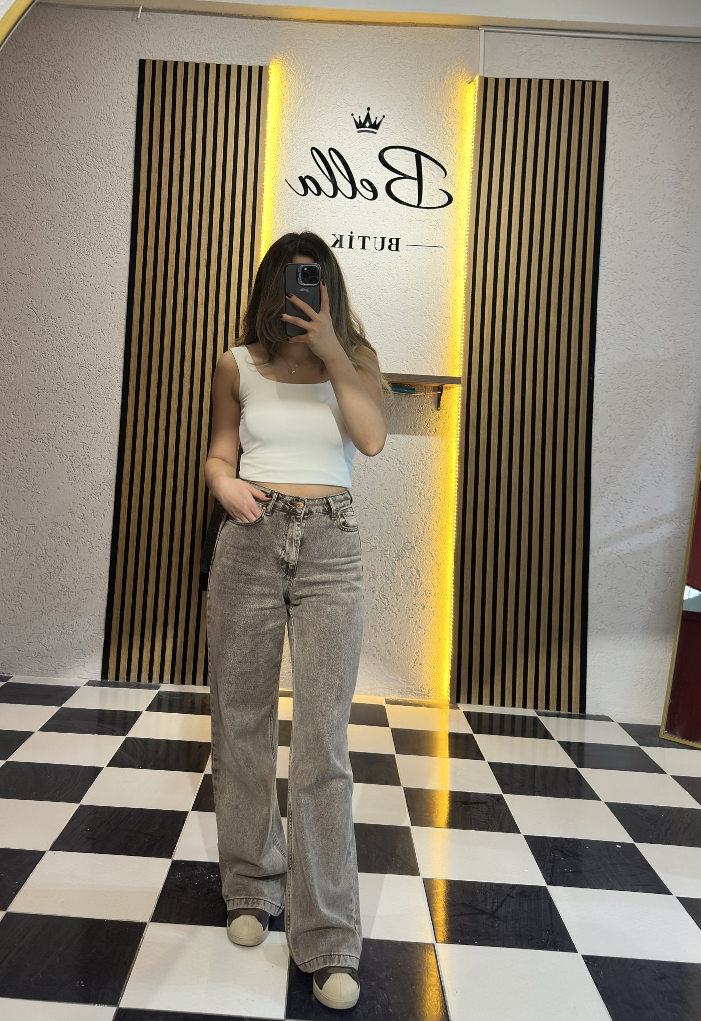 Moka Yıkamalı Yüksek Bel Wide Leg Jean