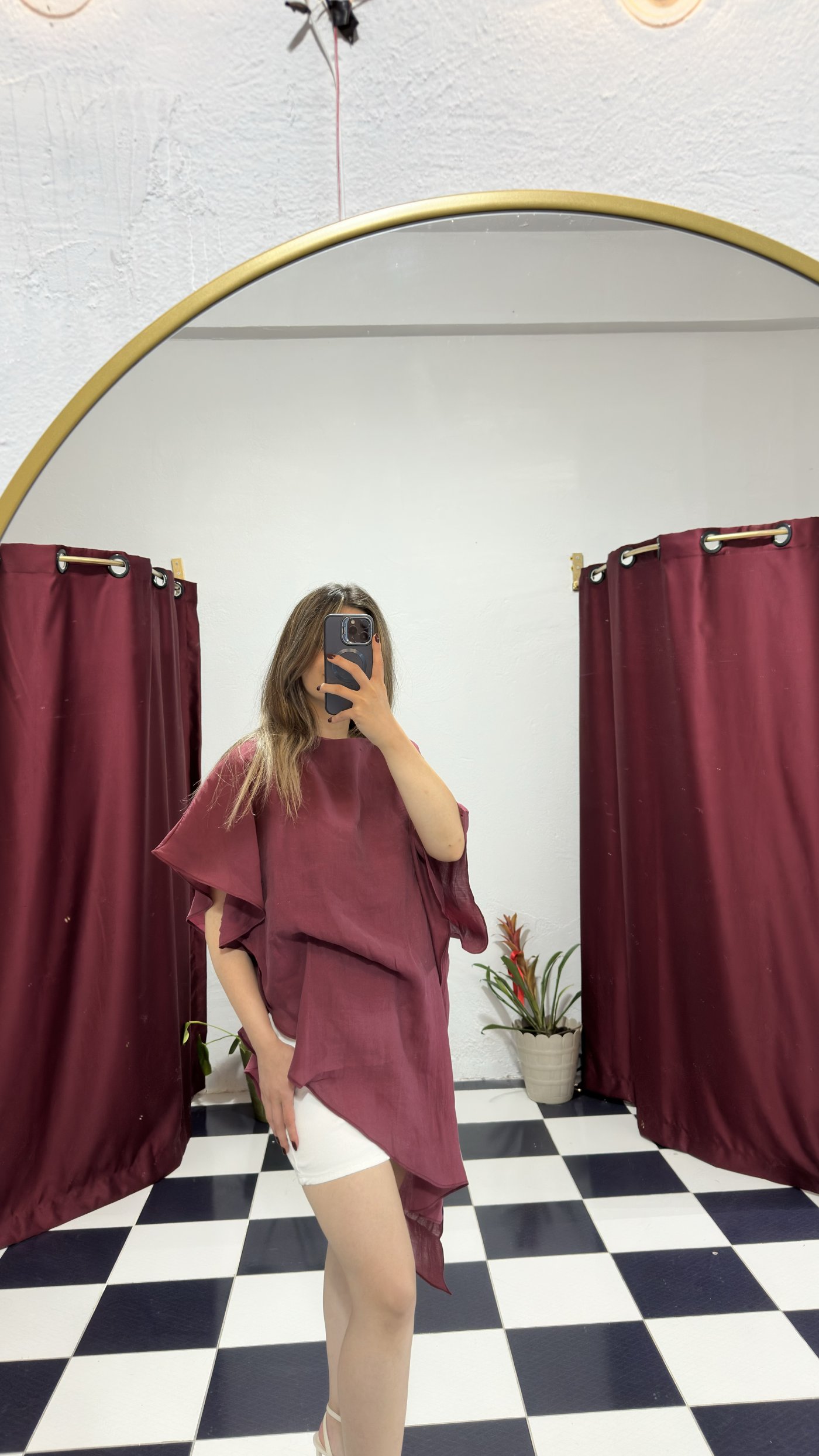 Mürdüm Asimetrik Şifon Tunik