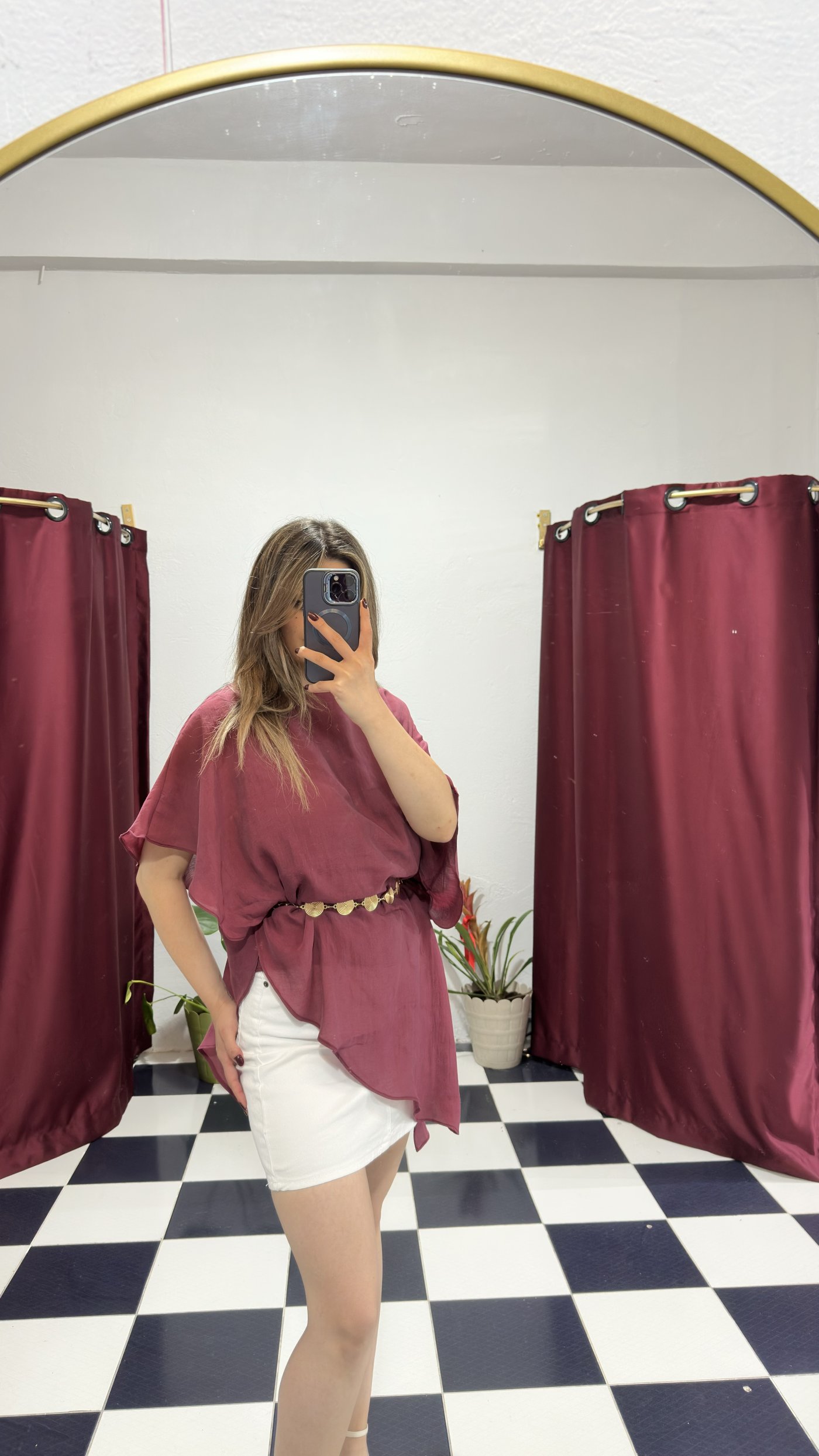 Mürdüm Asimetrik Şifon Tunik