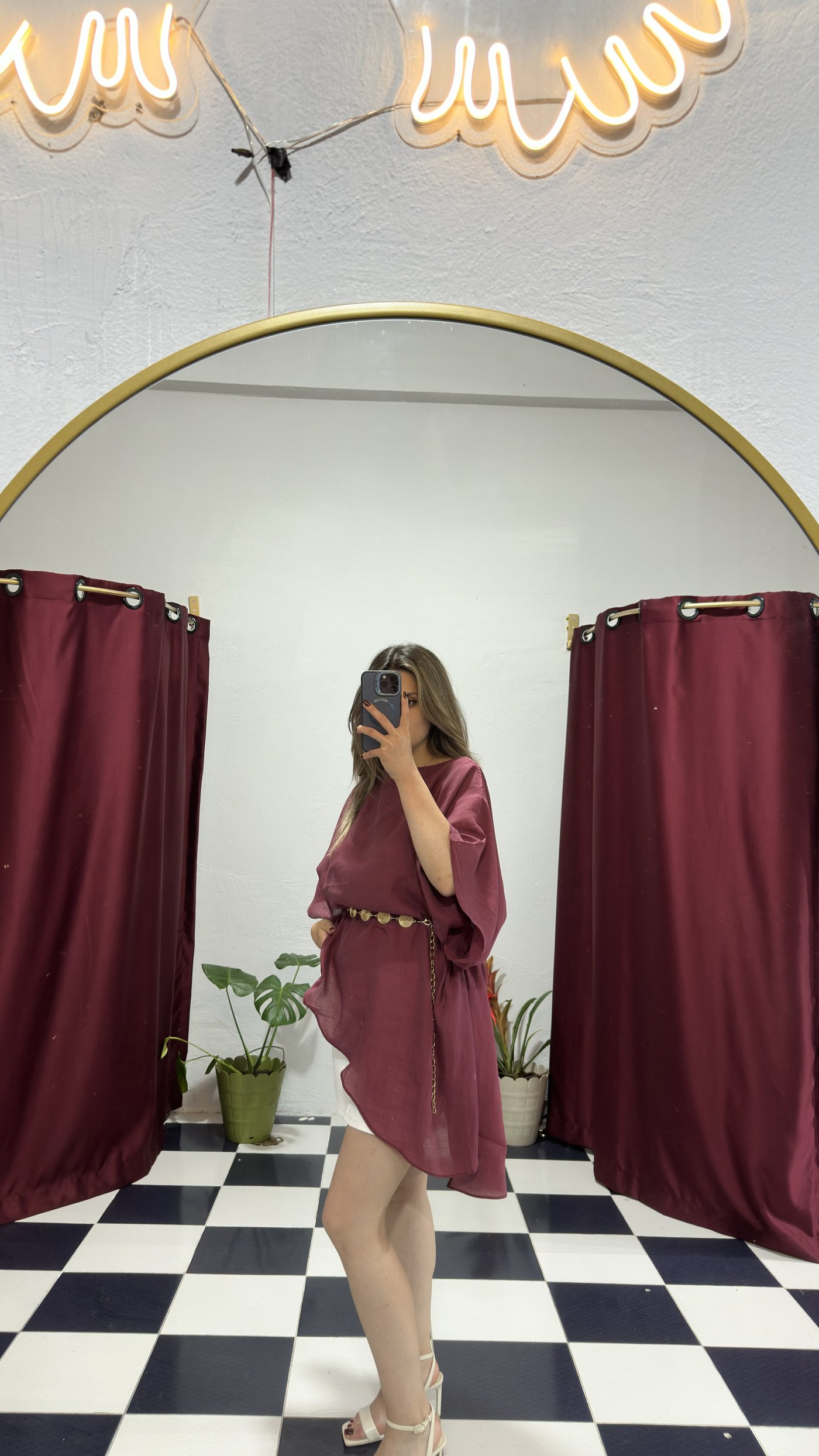 Mürdüm Asimetrik Şifon Tunik
