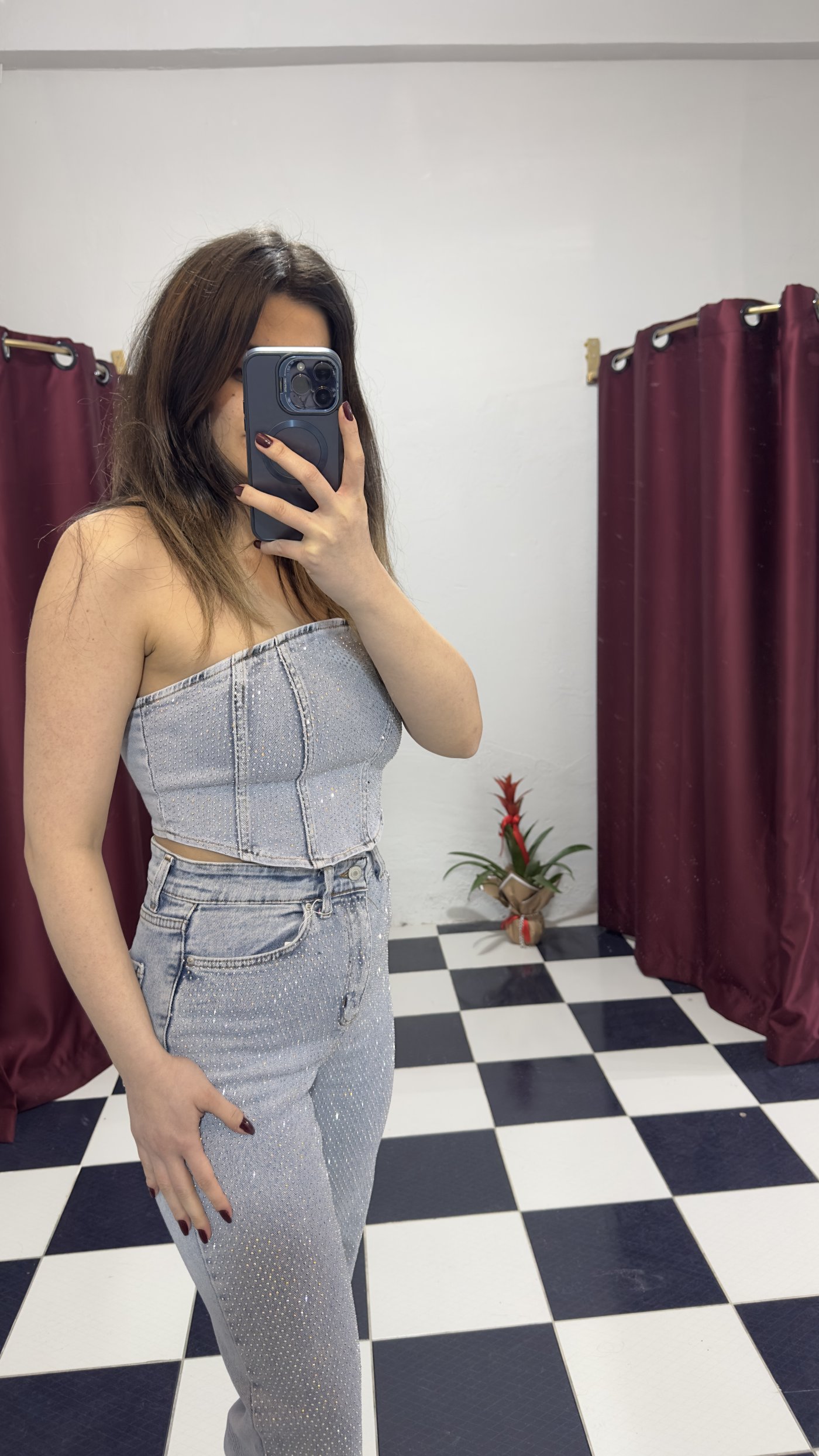     Premium Taşlı Denim Takım