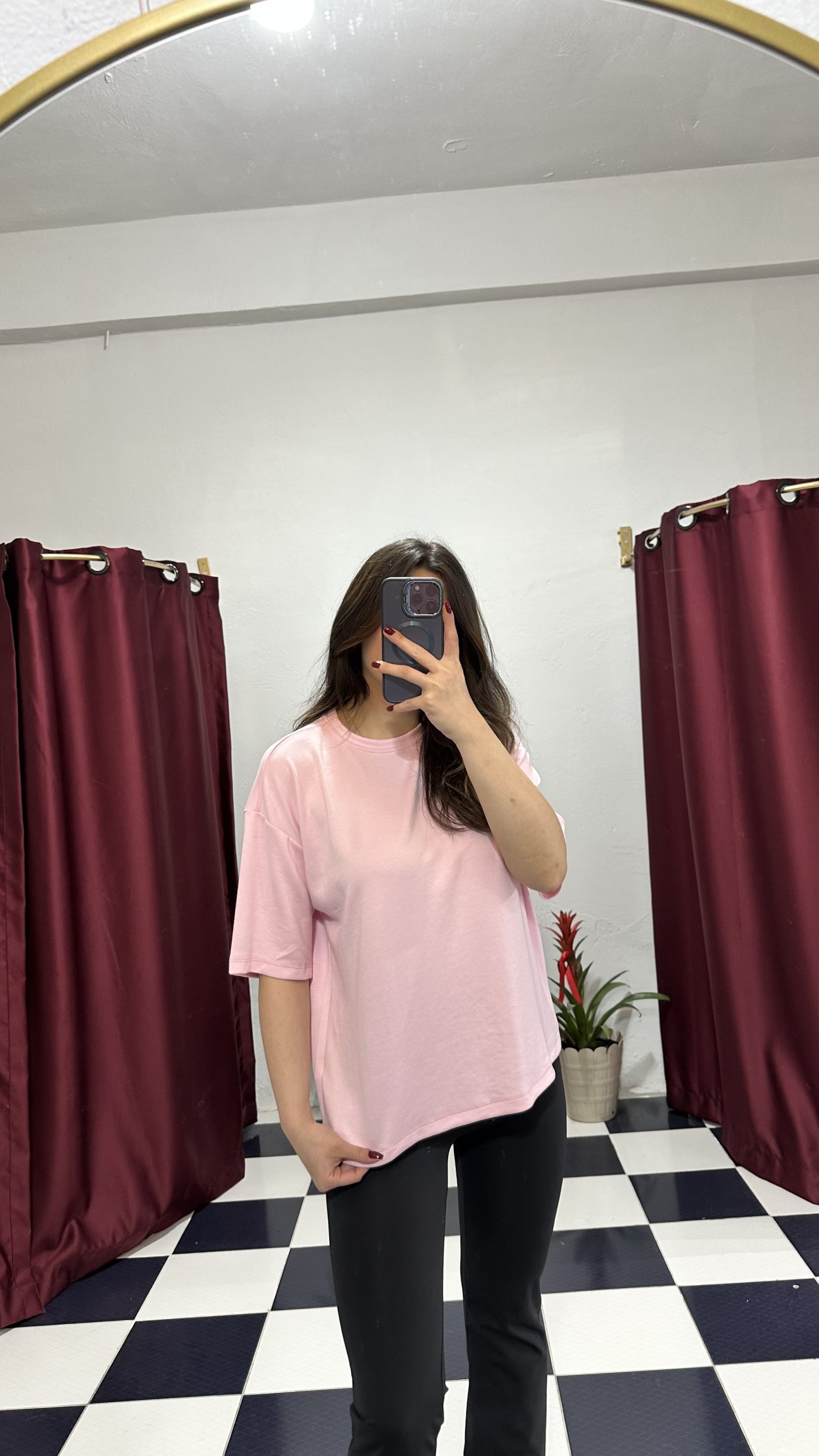 Pudra Pembe Basic Oversize Tişört
