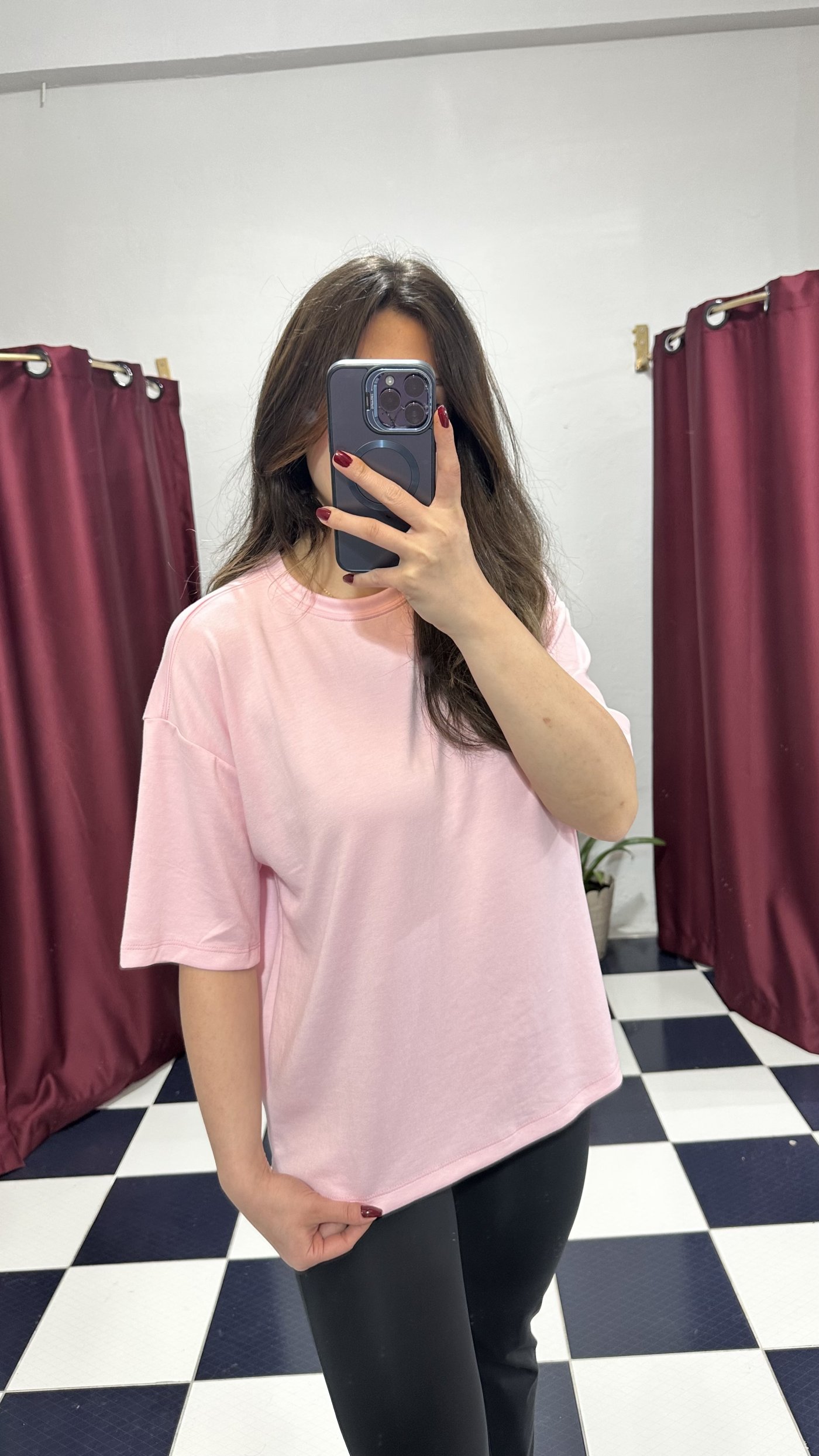 Pudra Pembe Basic Oversize Tişört