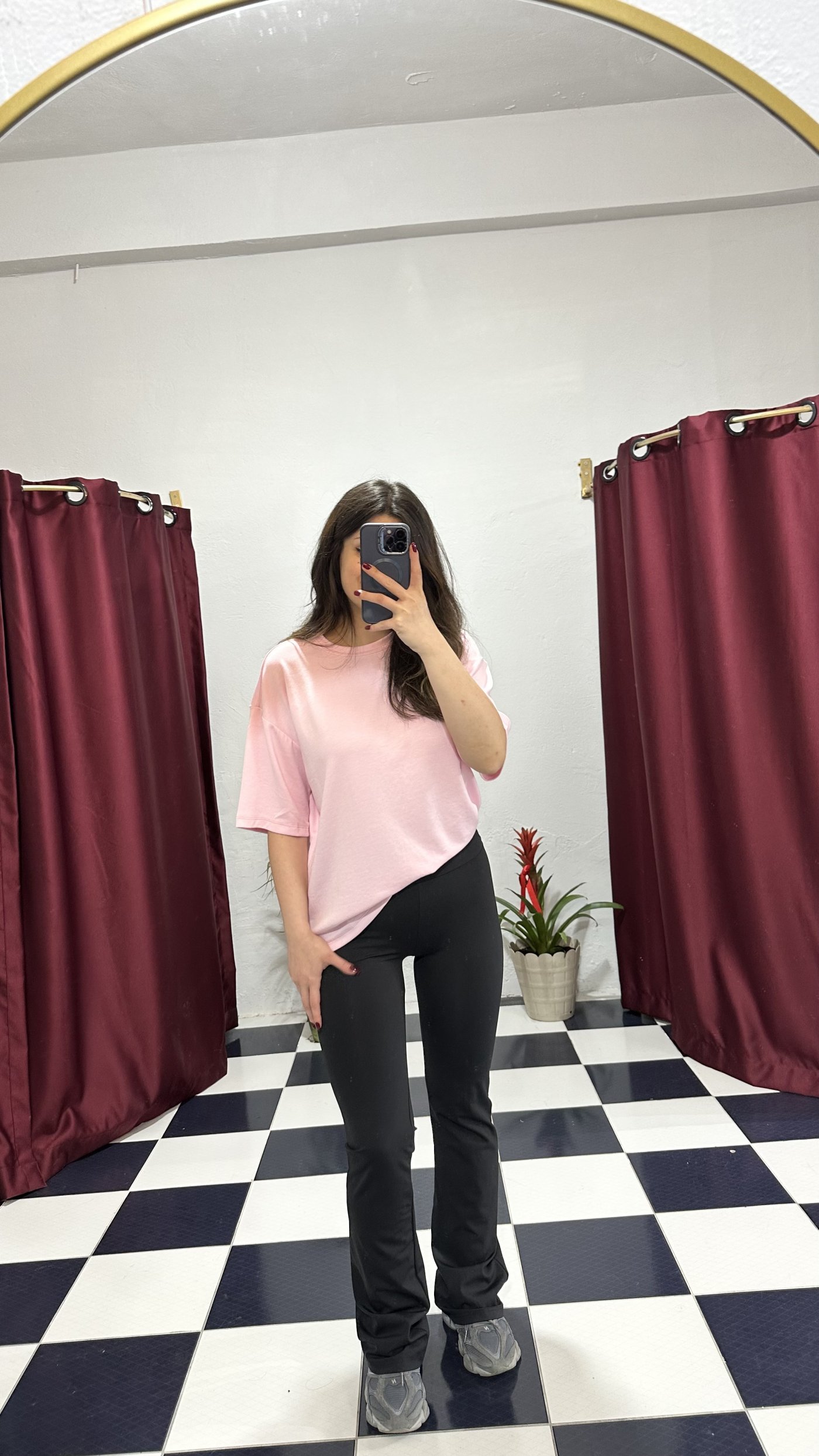 Pudra Pembe Basic Oversize Tişört